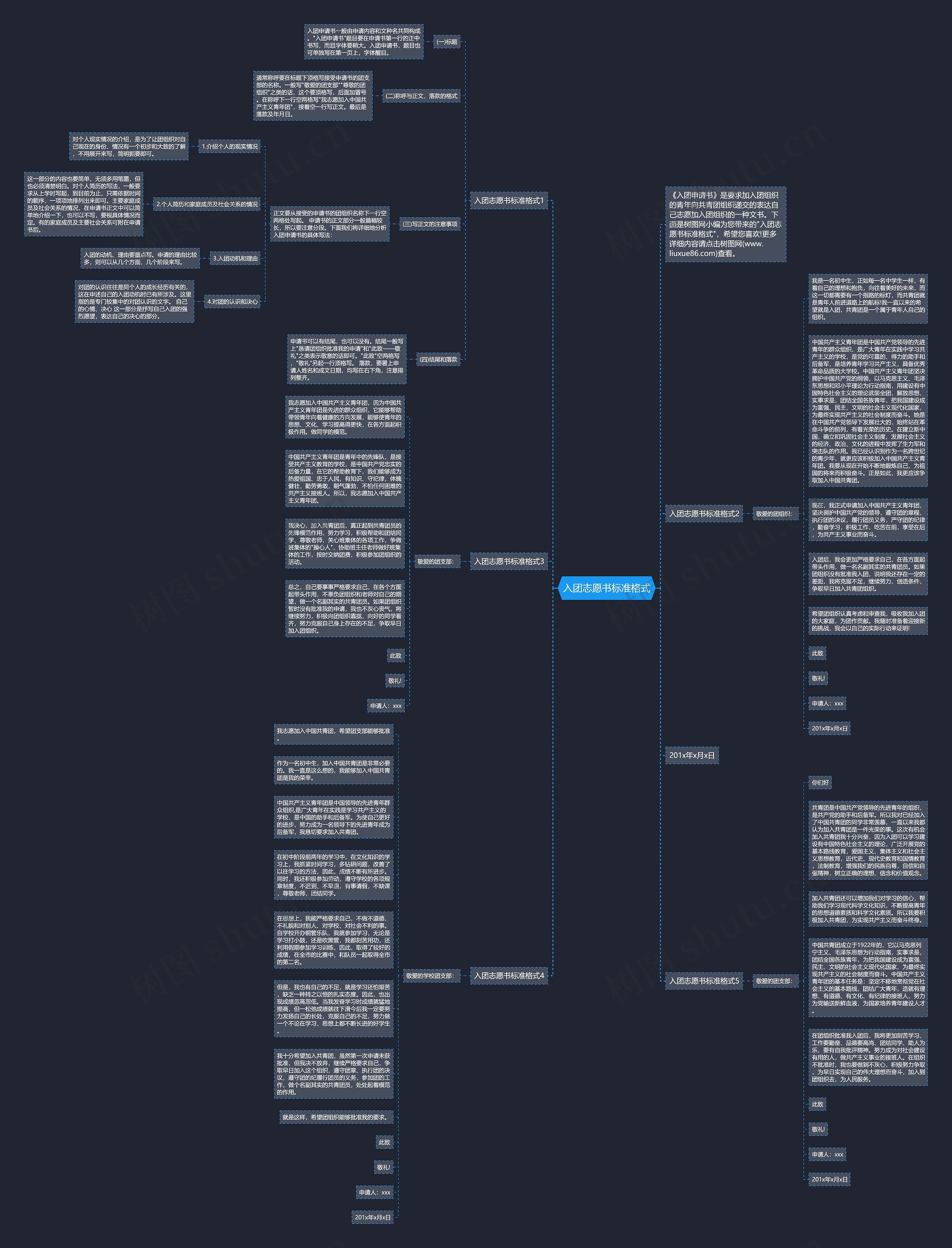 入团志愿书标准格式思维导图