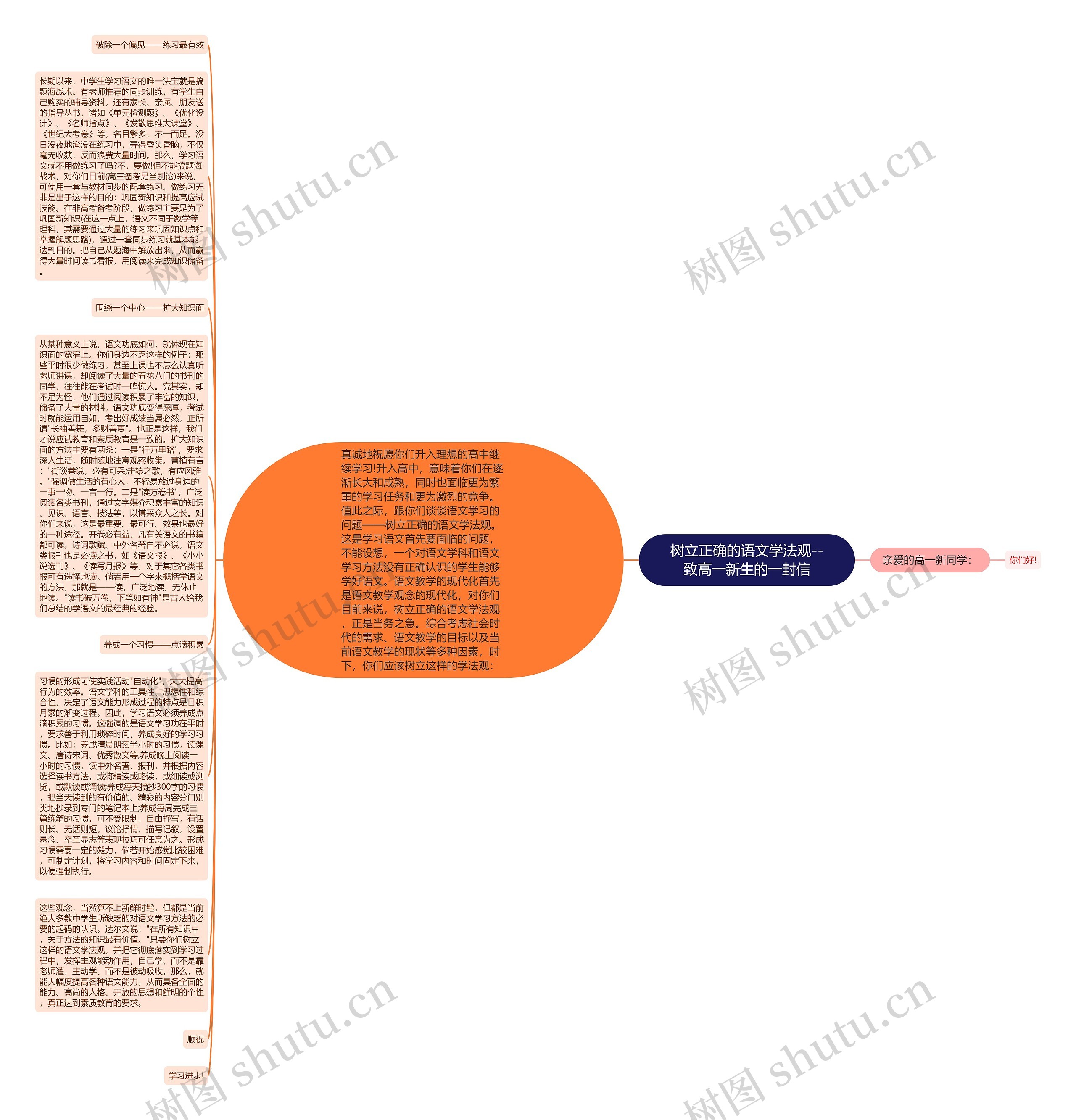 树立正确的语文学法观--致高一新生的一封信思维导图