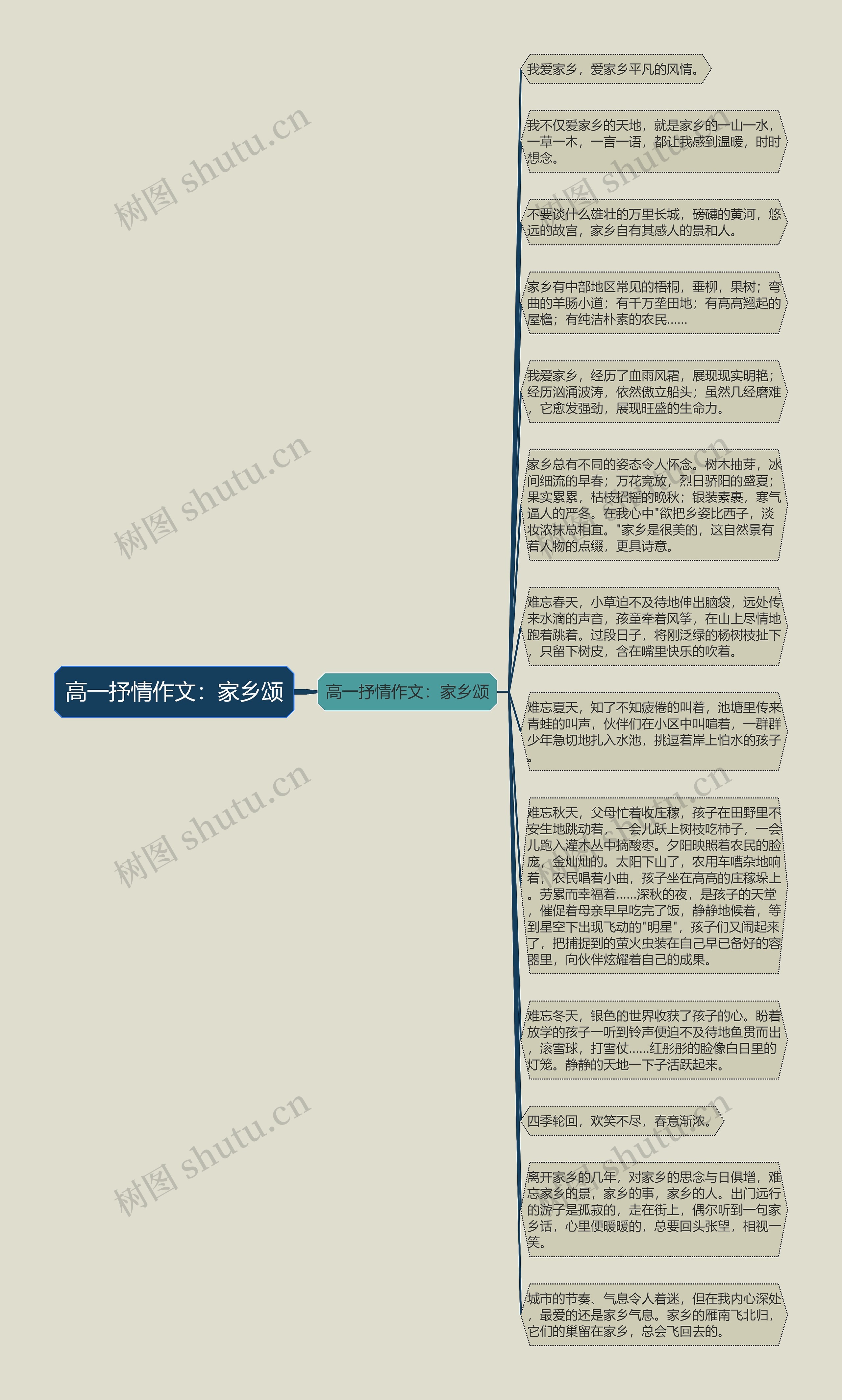 高一抒情作文：家乡颂思维导图