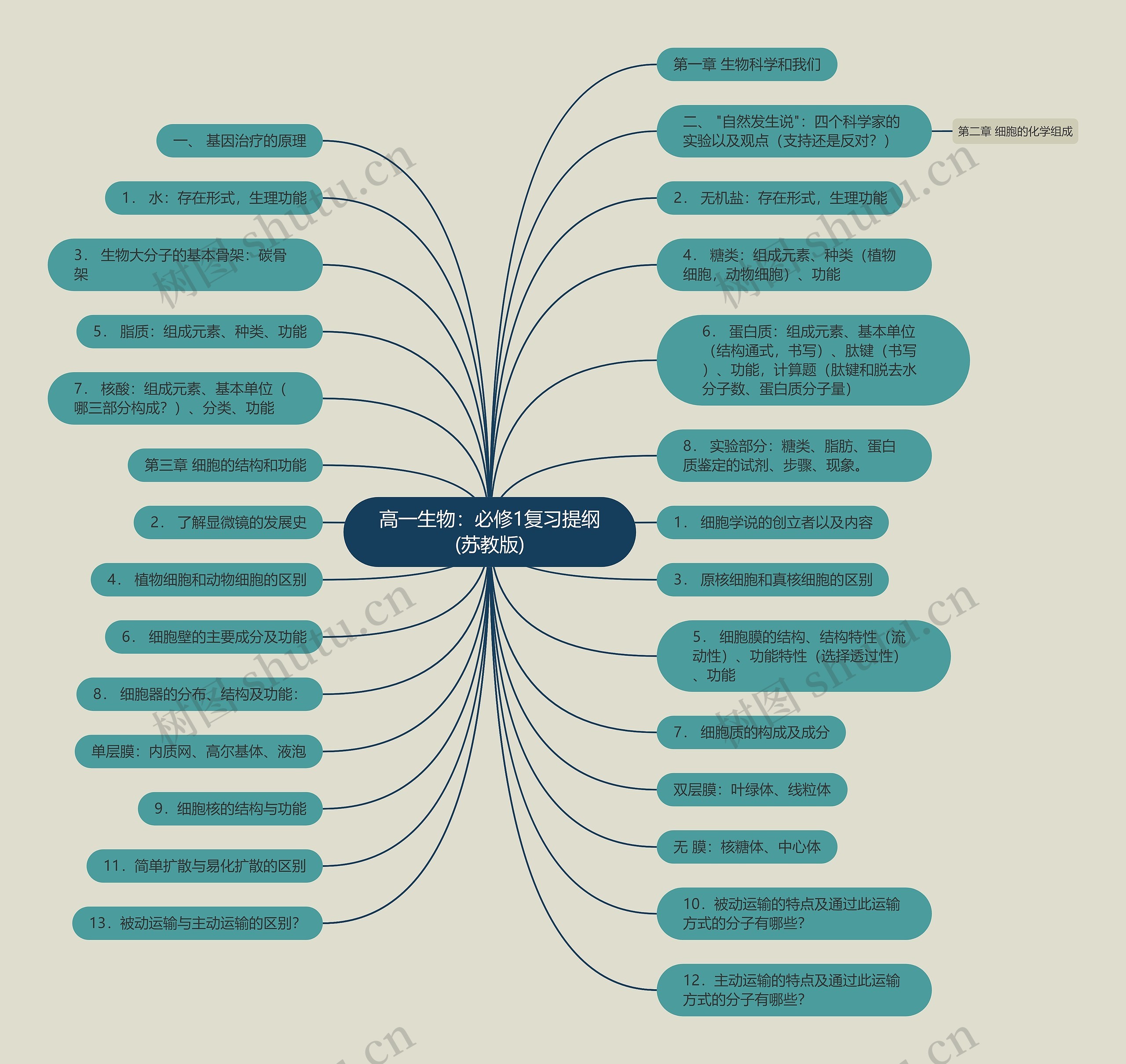 高一生物：必修1复习提纲(苏教版)思维导图