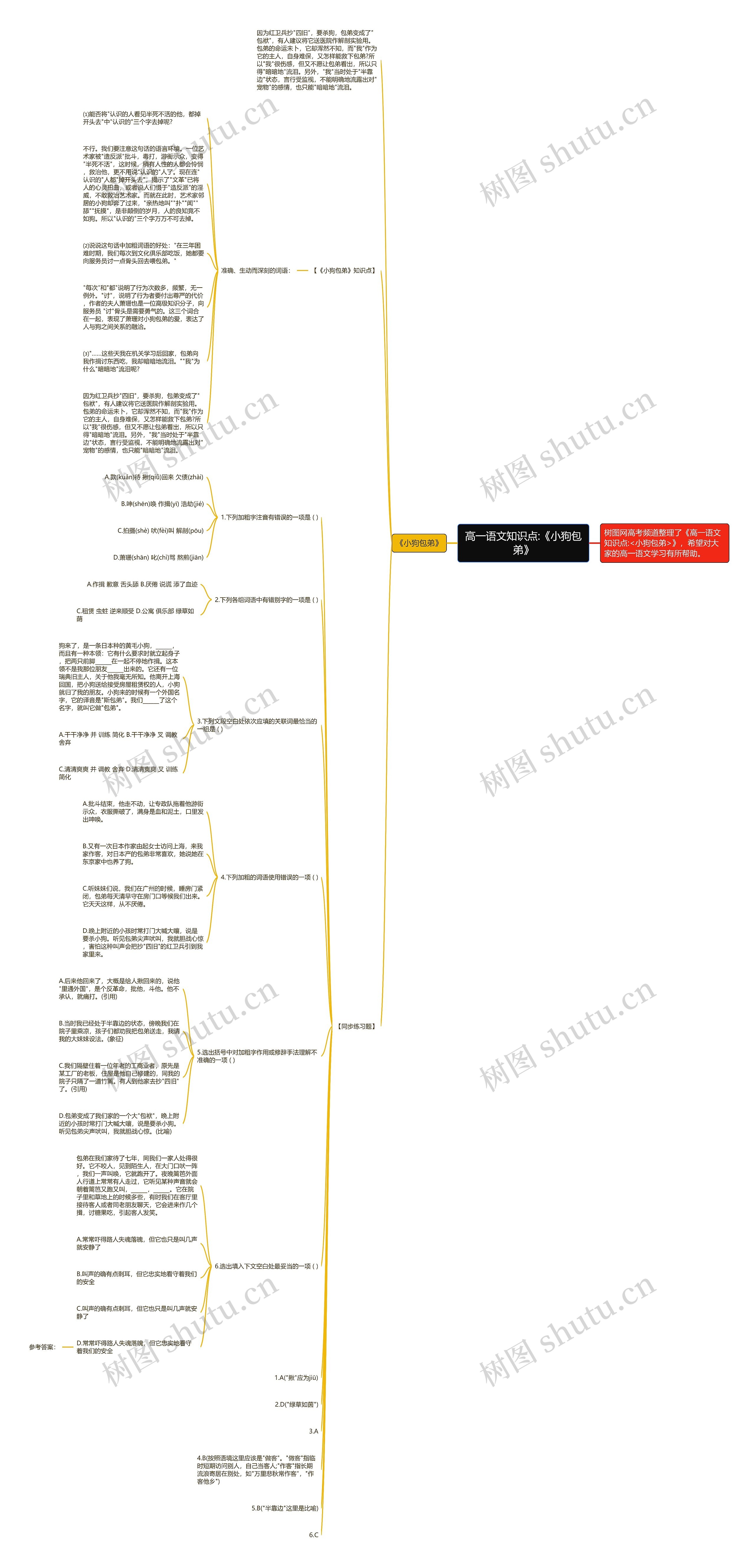 高一语文知识点:《小狗包弟》思维导图