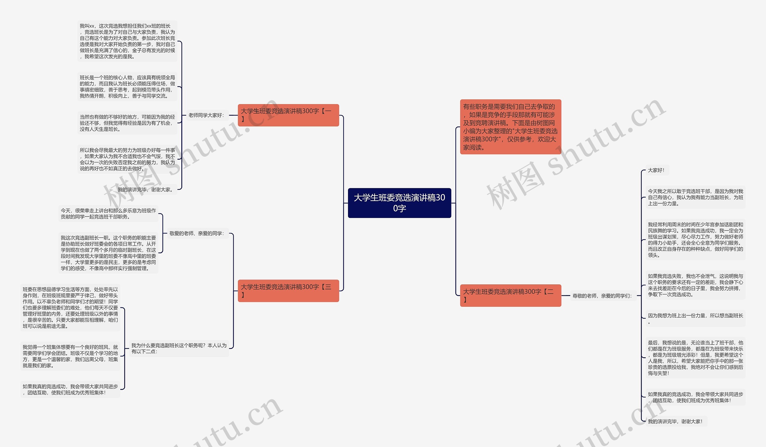 大学生班委竞选演讲稿300字思维导图