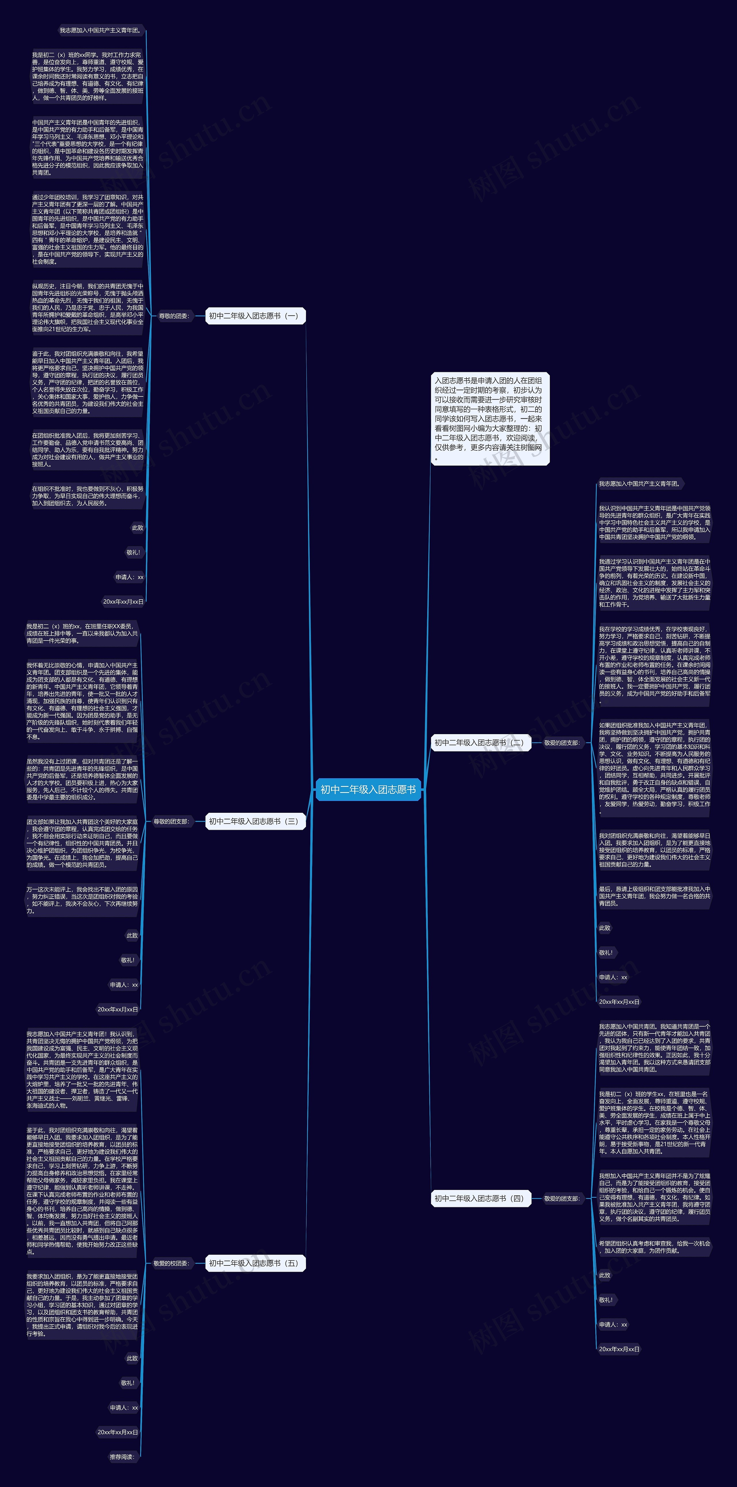 初中二年级入团志愿书思维导图