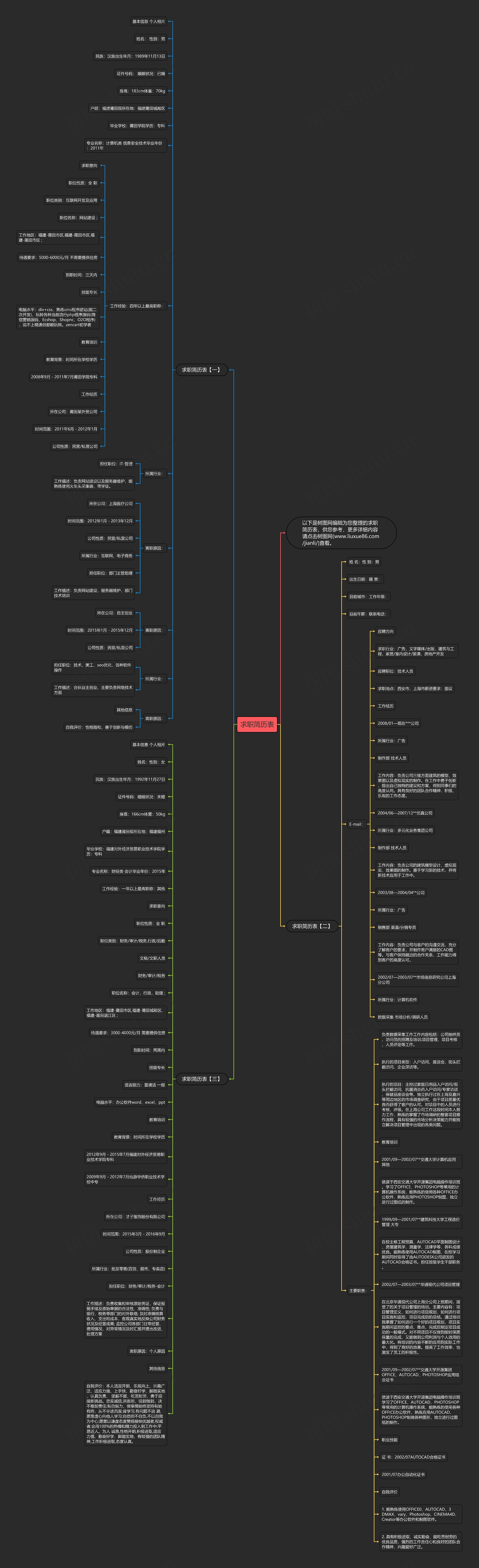 求职简历表思维导图