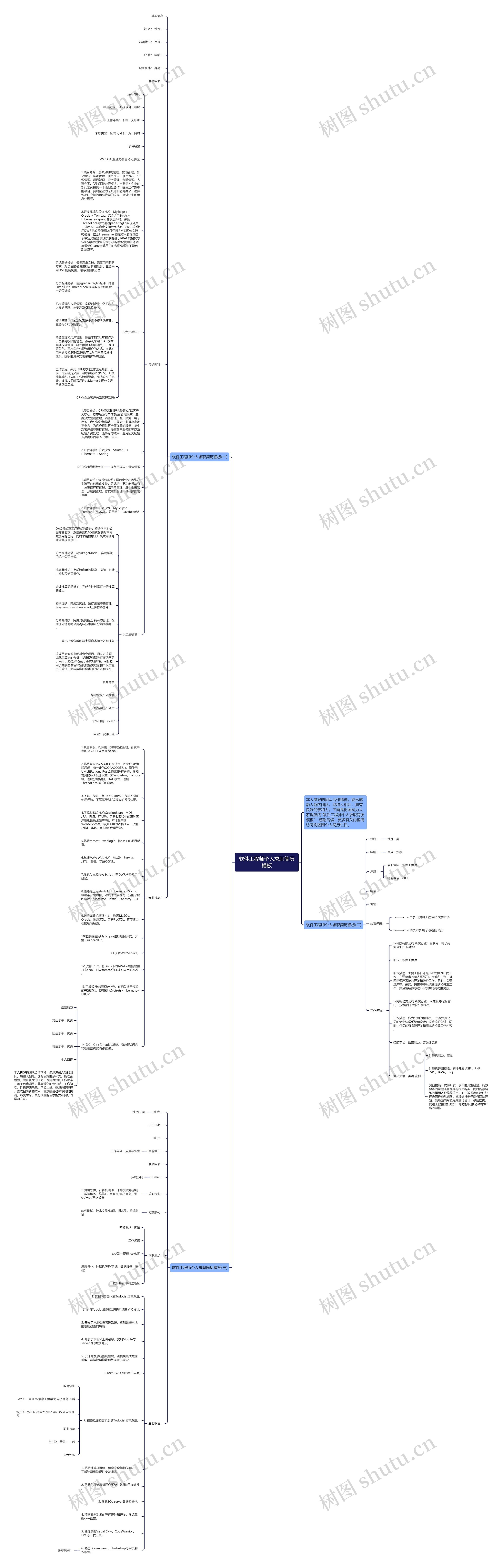 软件工程师个人求职简历思维导图