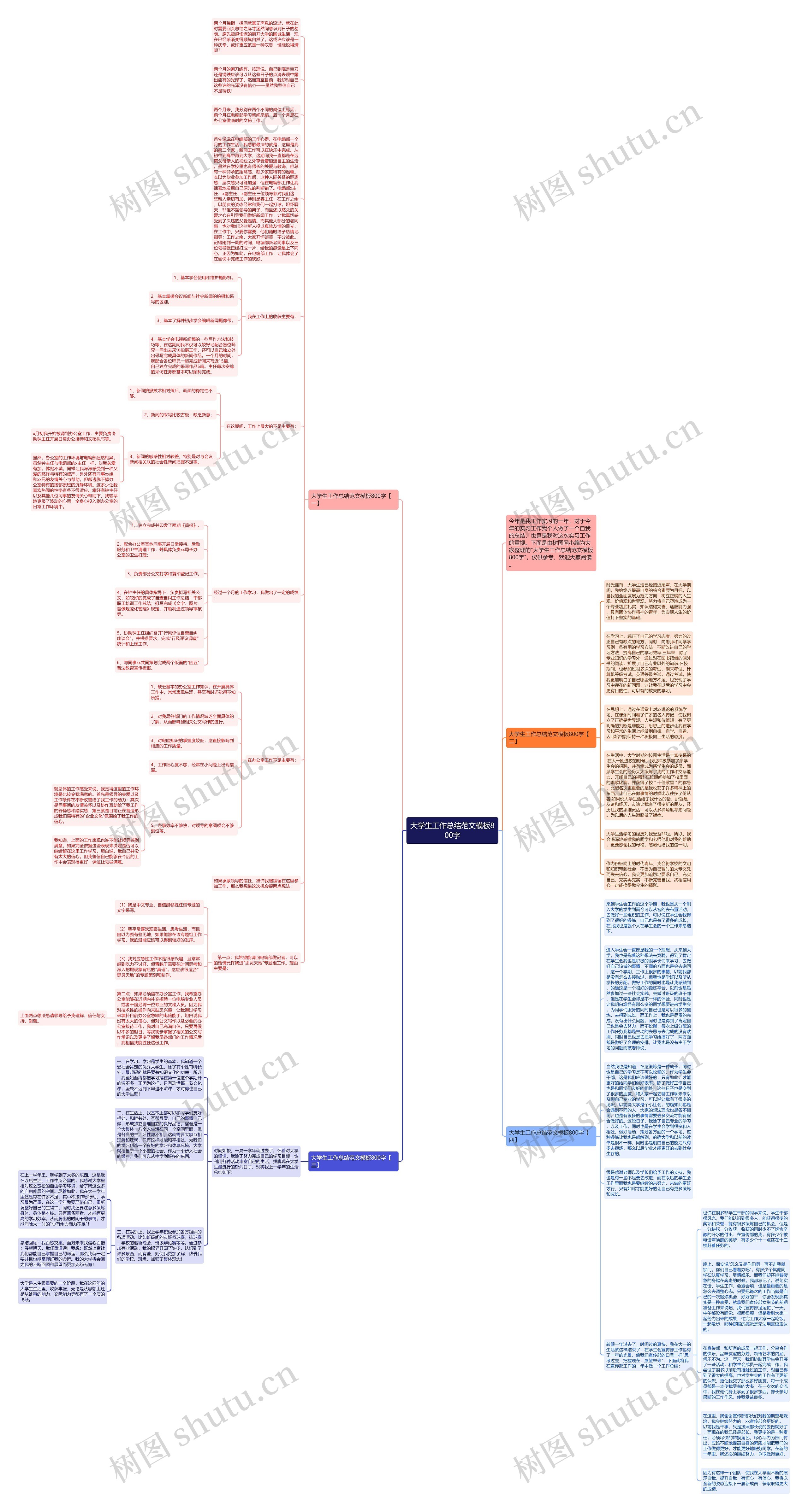 大学生工作总结范文800字思维导图