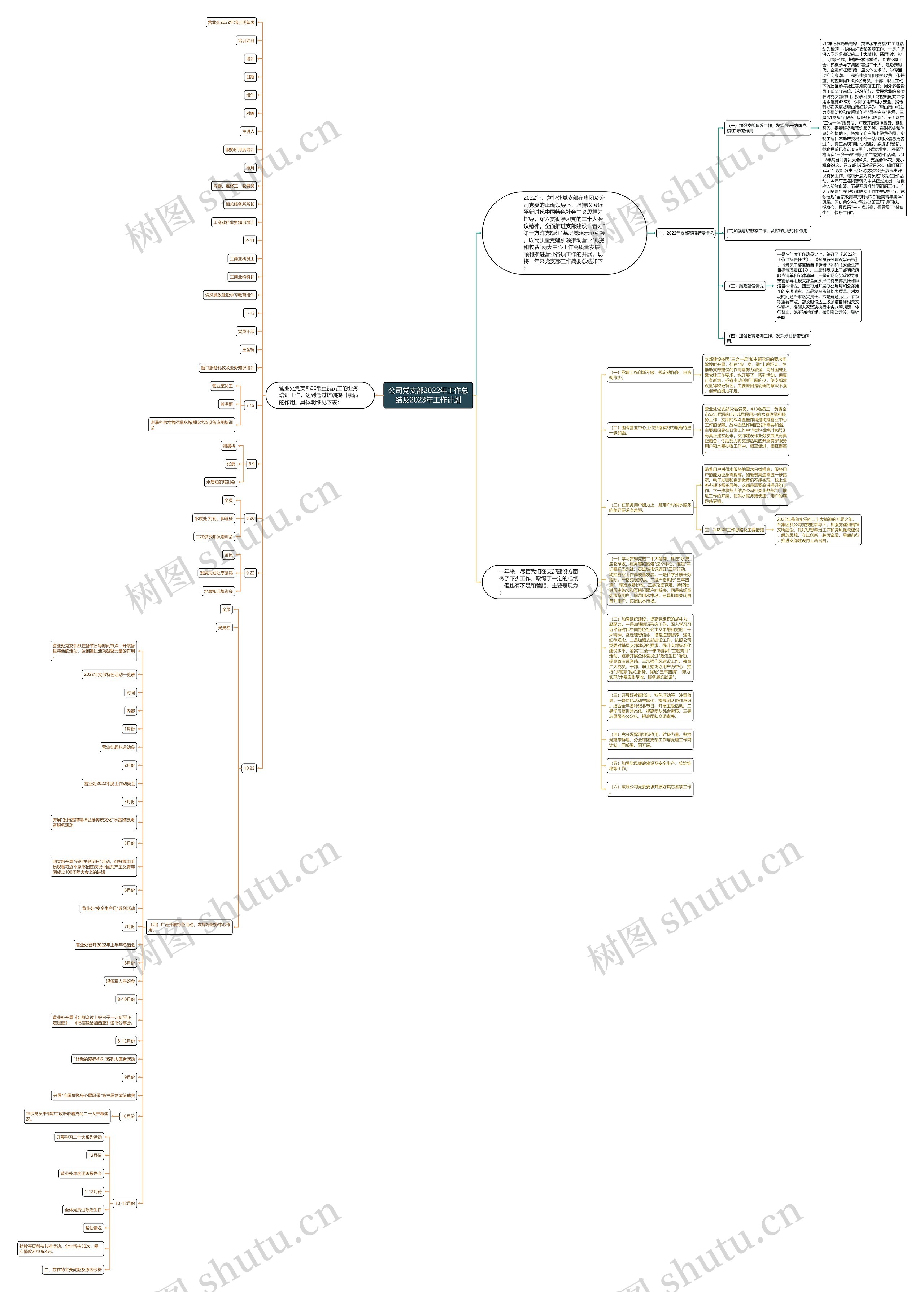 公司党支部2022年工作总结及2023年工作计划思维导图