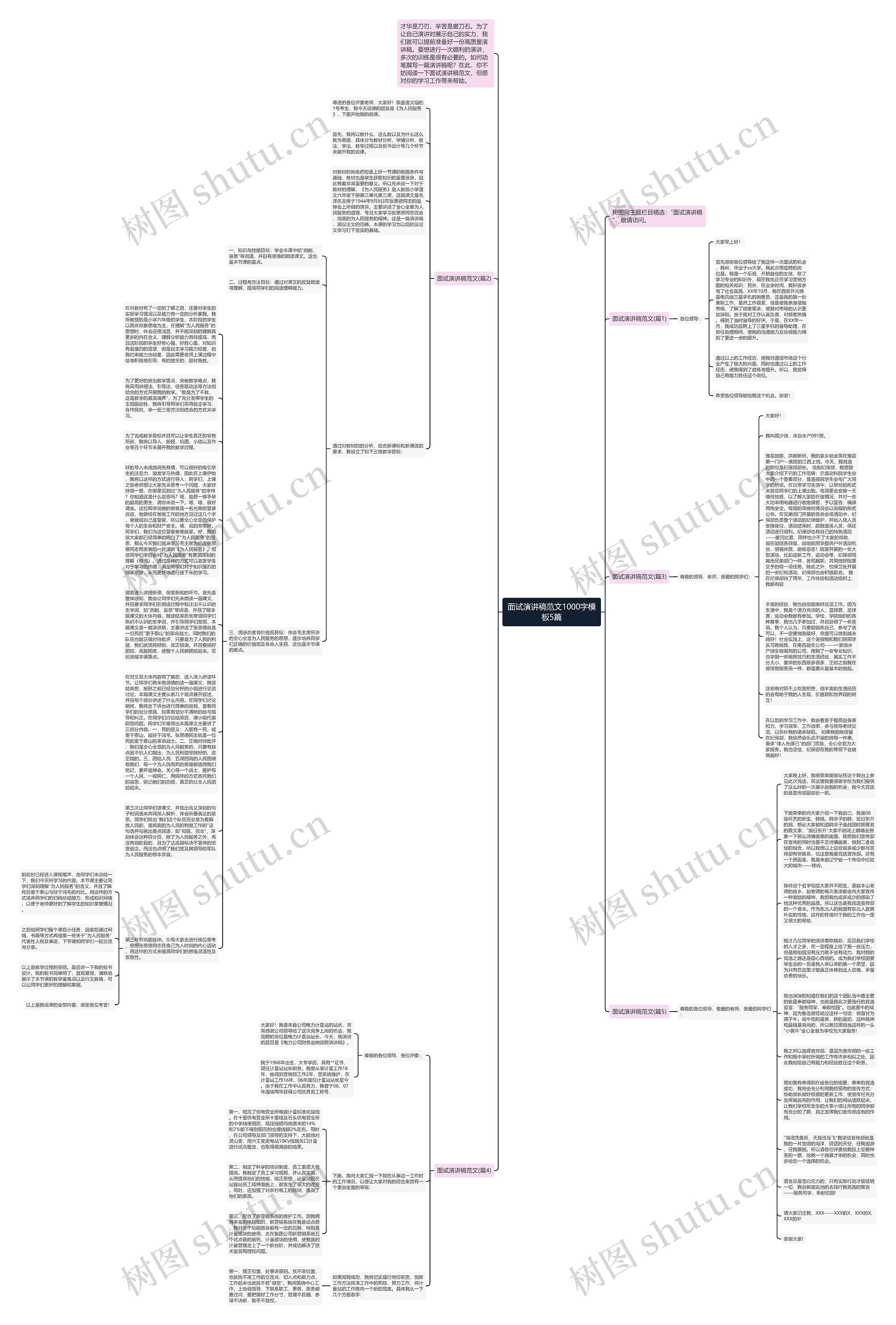 面试演讲稿范文1000字5篇思维导图