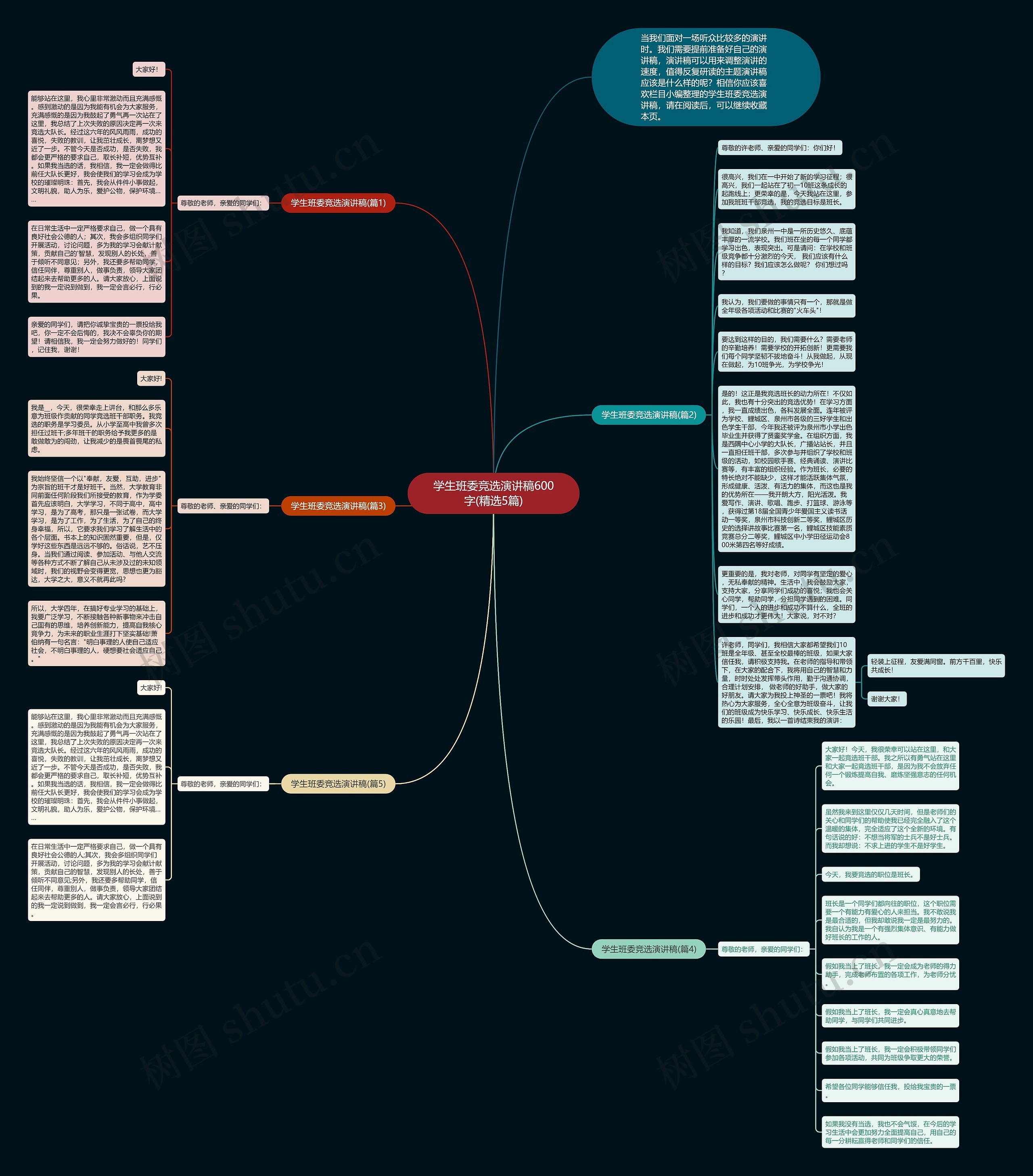 学生班委竞选演讲稿600字(精选5篇)思维导图