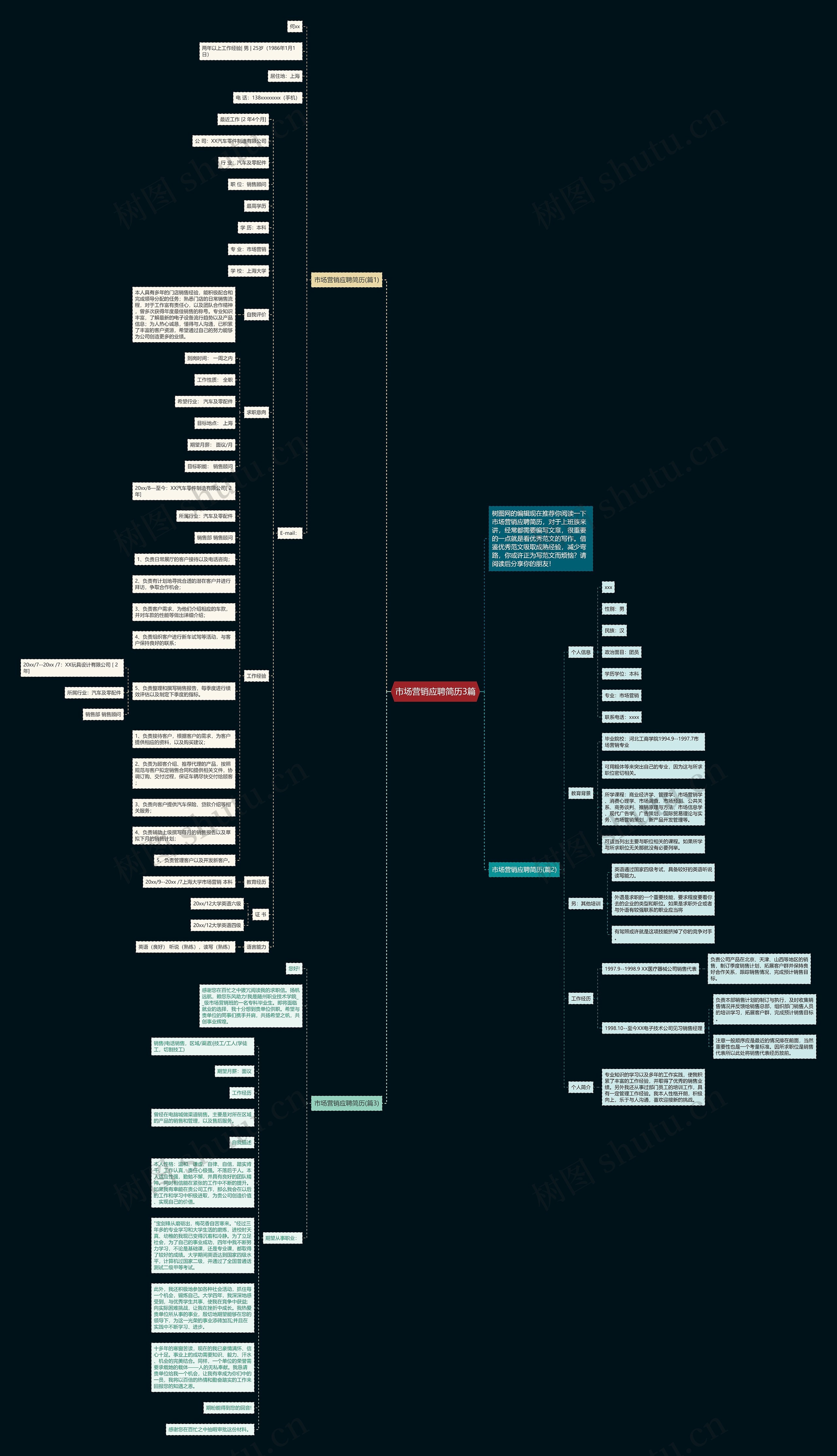 市场营销应聘简历3篇思维导图高清图 市场营销应聘简历3篇思维导图