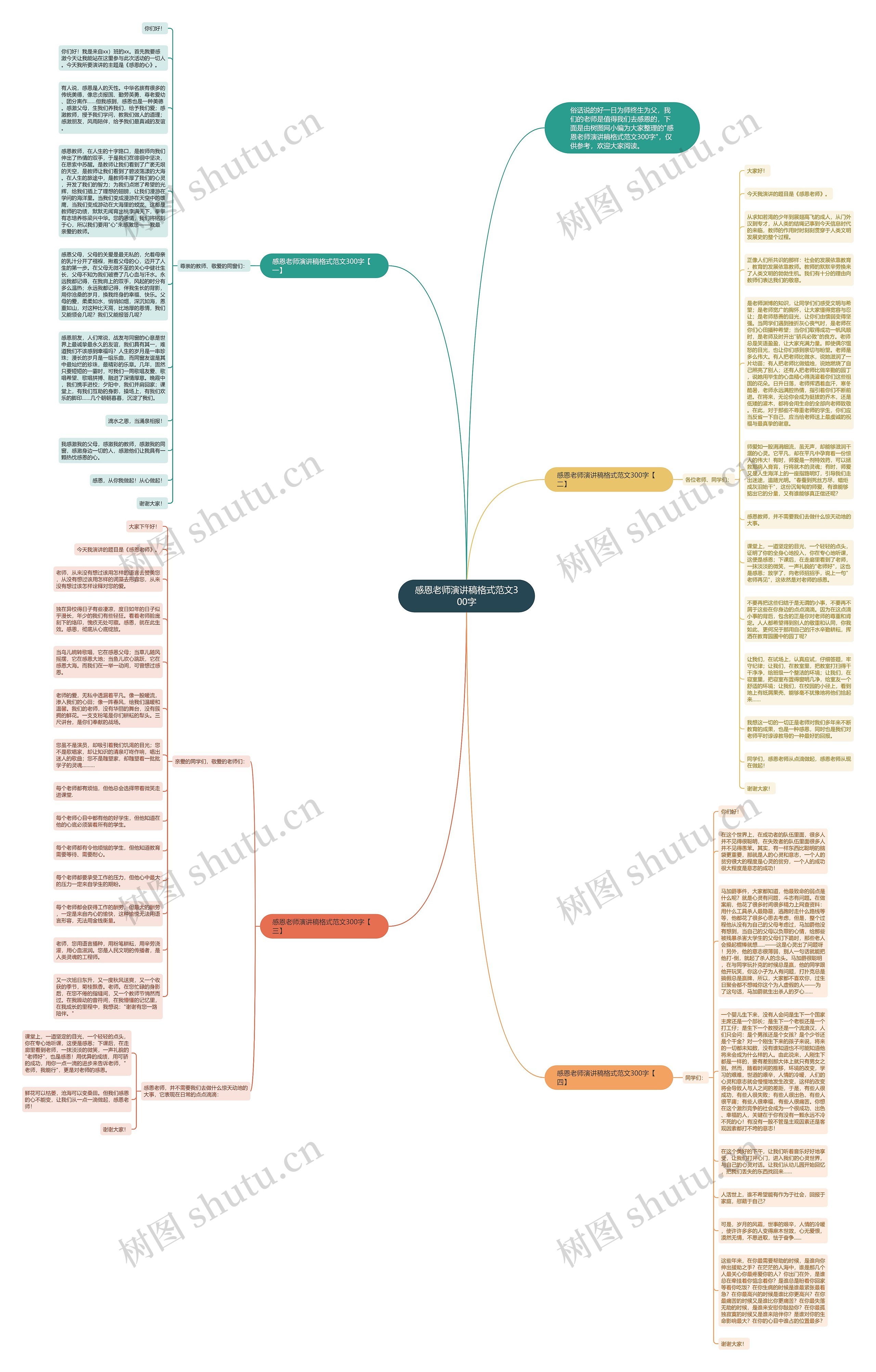 感恩老师演讲稿格式范文300字思维导图