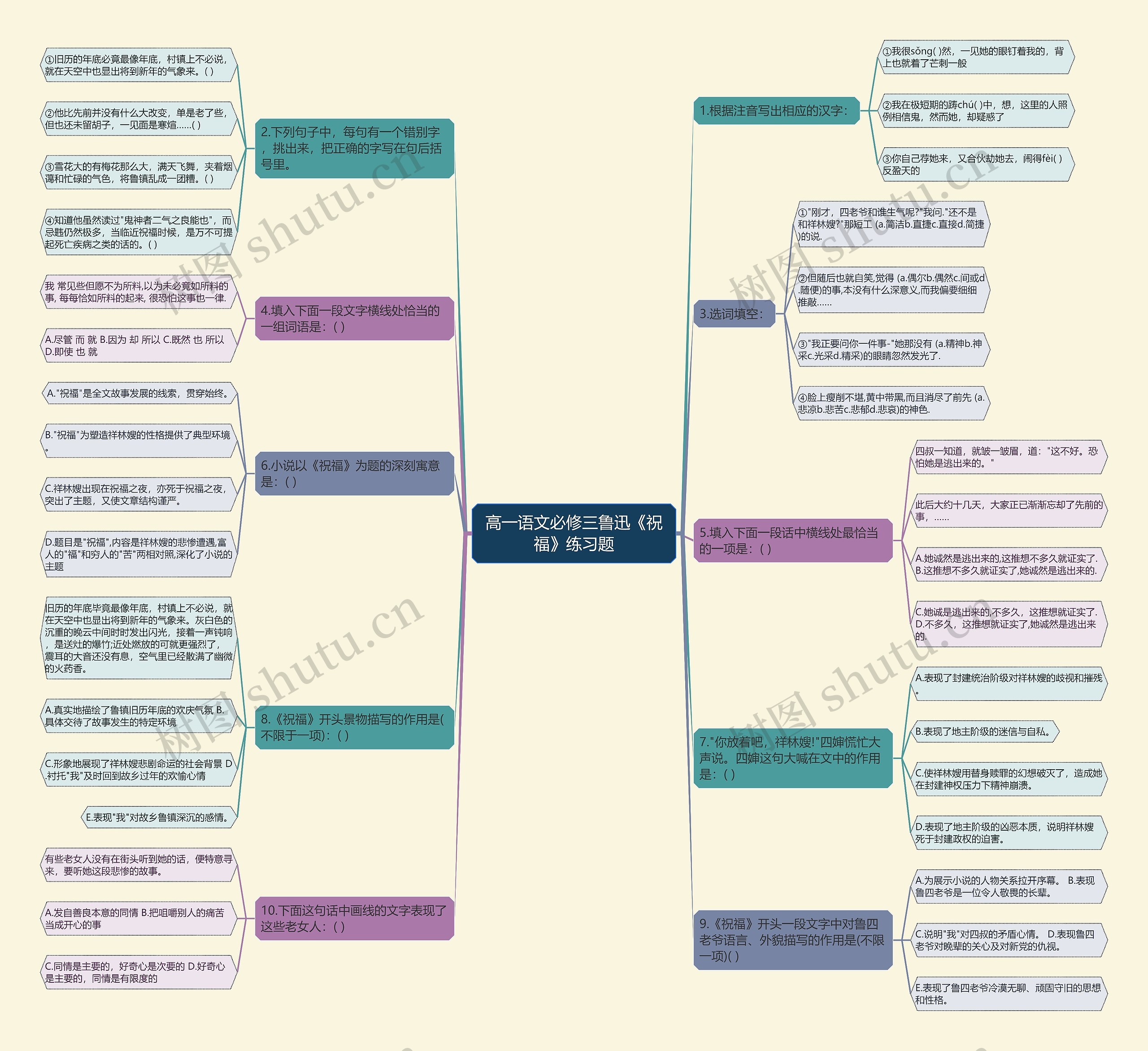 高一语文必修三鲁迅《祝福》练习题思维导图