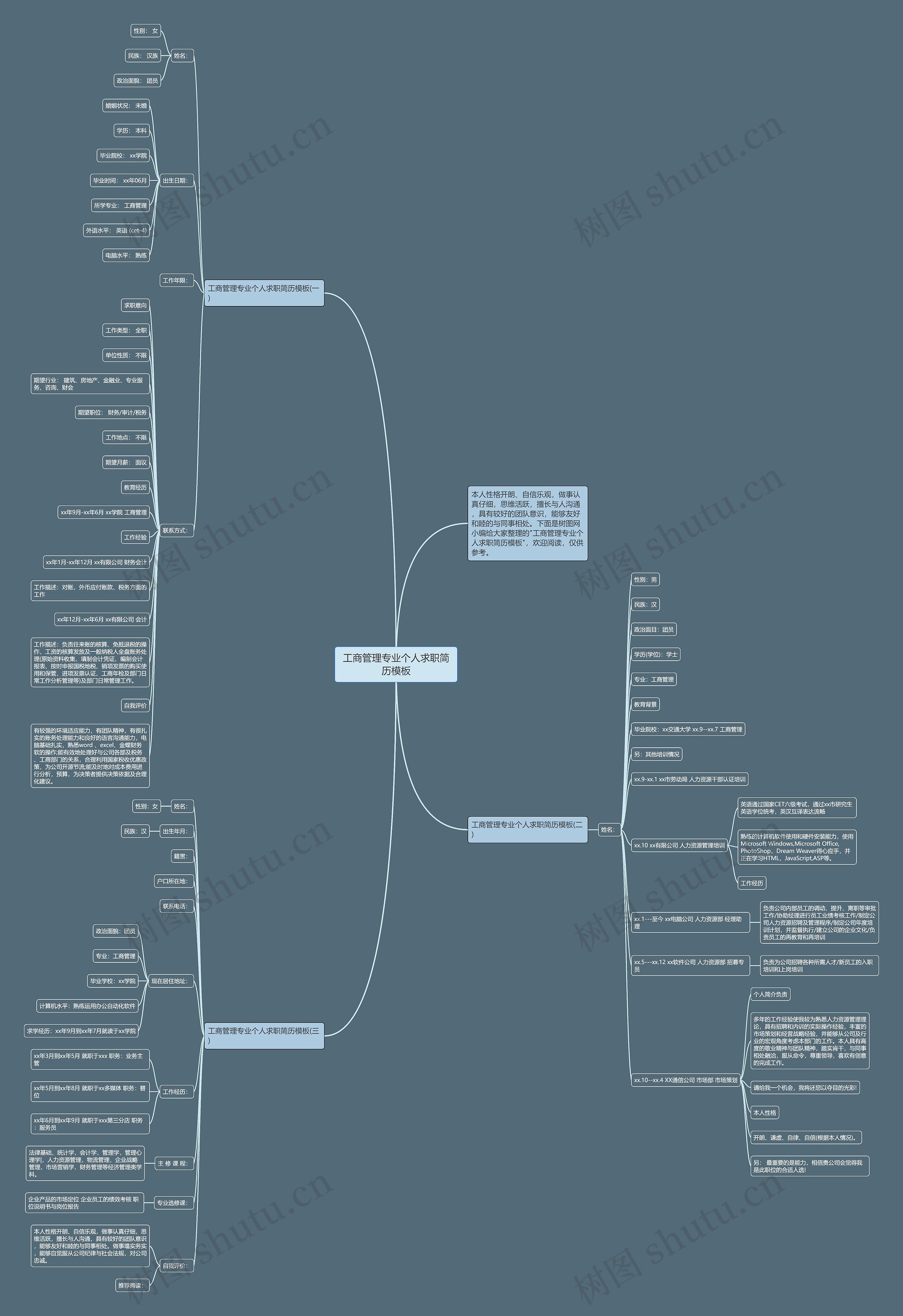 工商管理专业个人求职简历思维导图