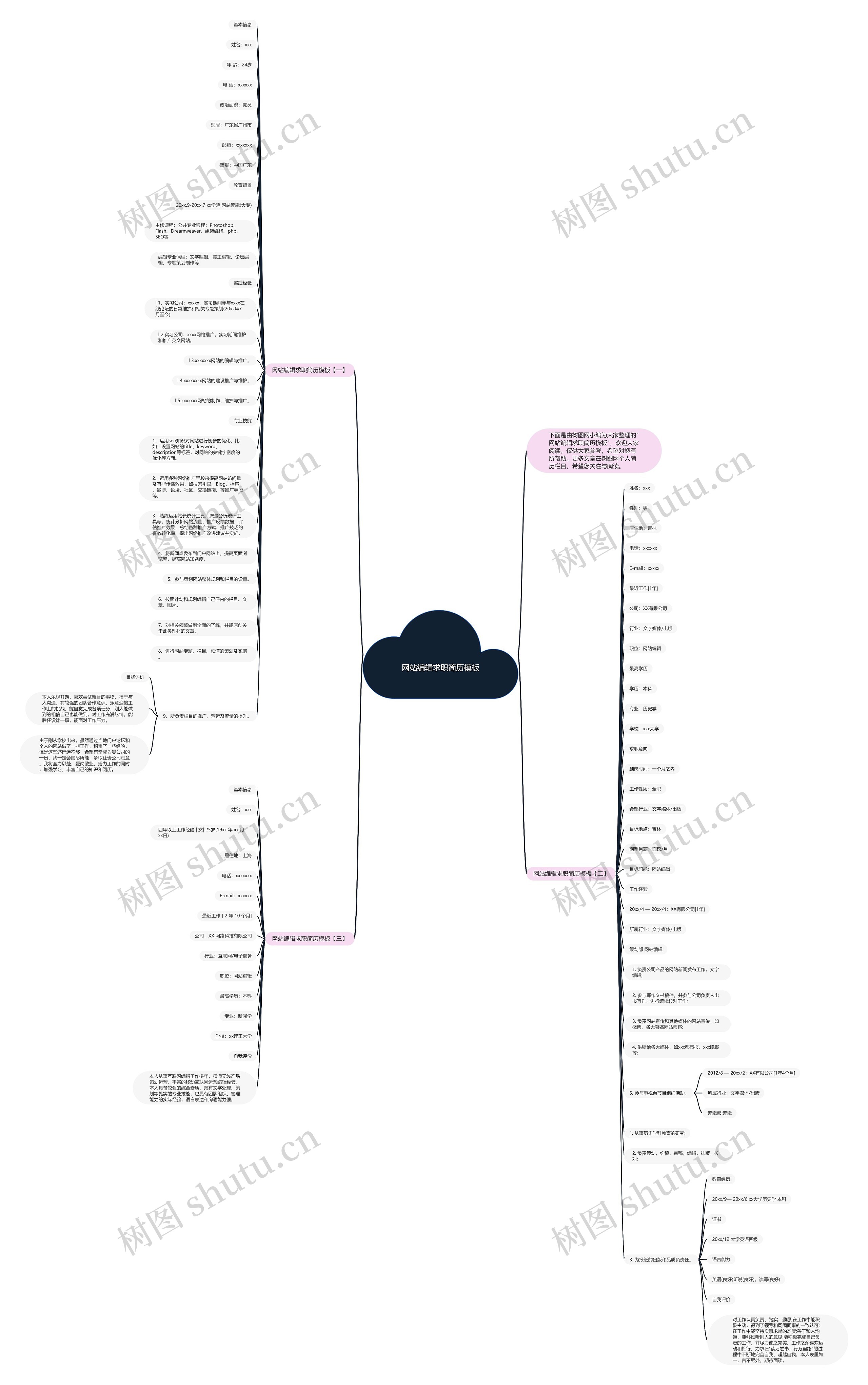 网站编辑求职简历思维导图