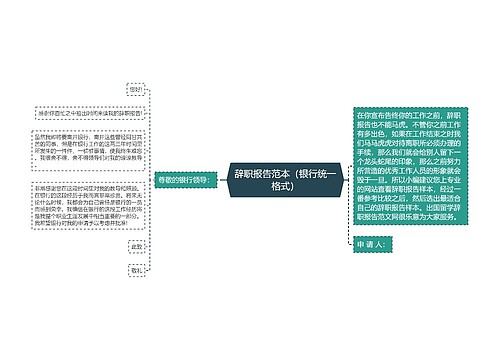 辞职报告范本（银行统一格式）