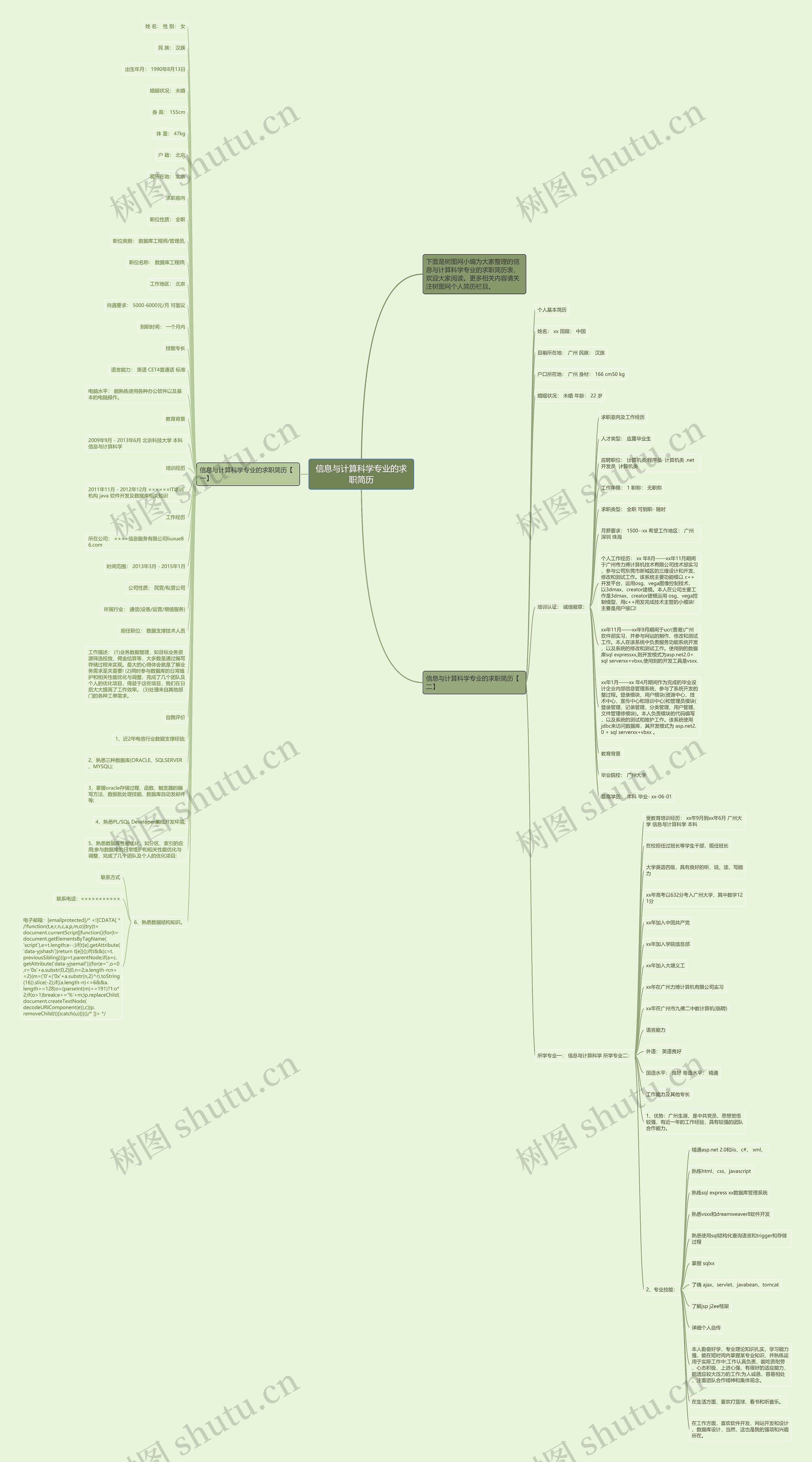 信息与计算科学专业的求职简历思维导图