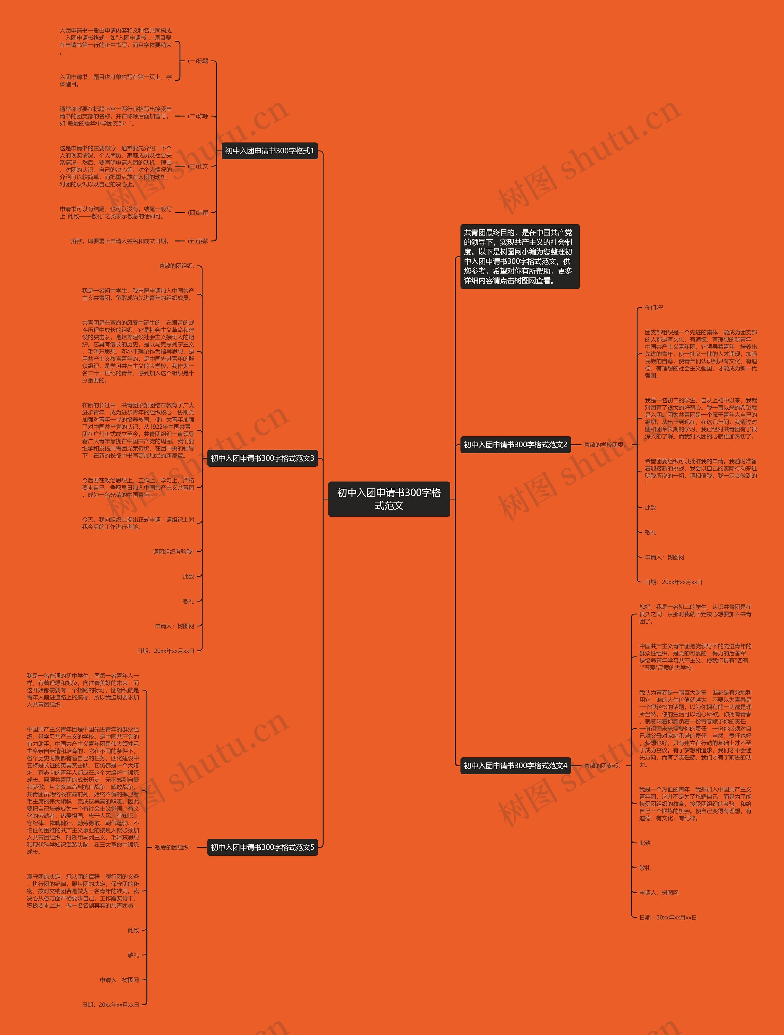 初中入团申请书300字格式范文思维导图
