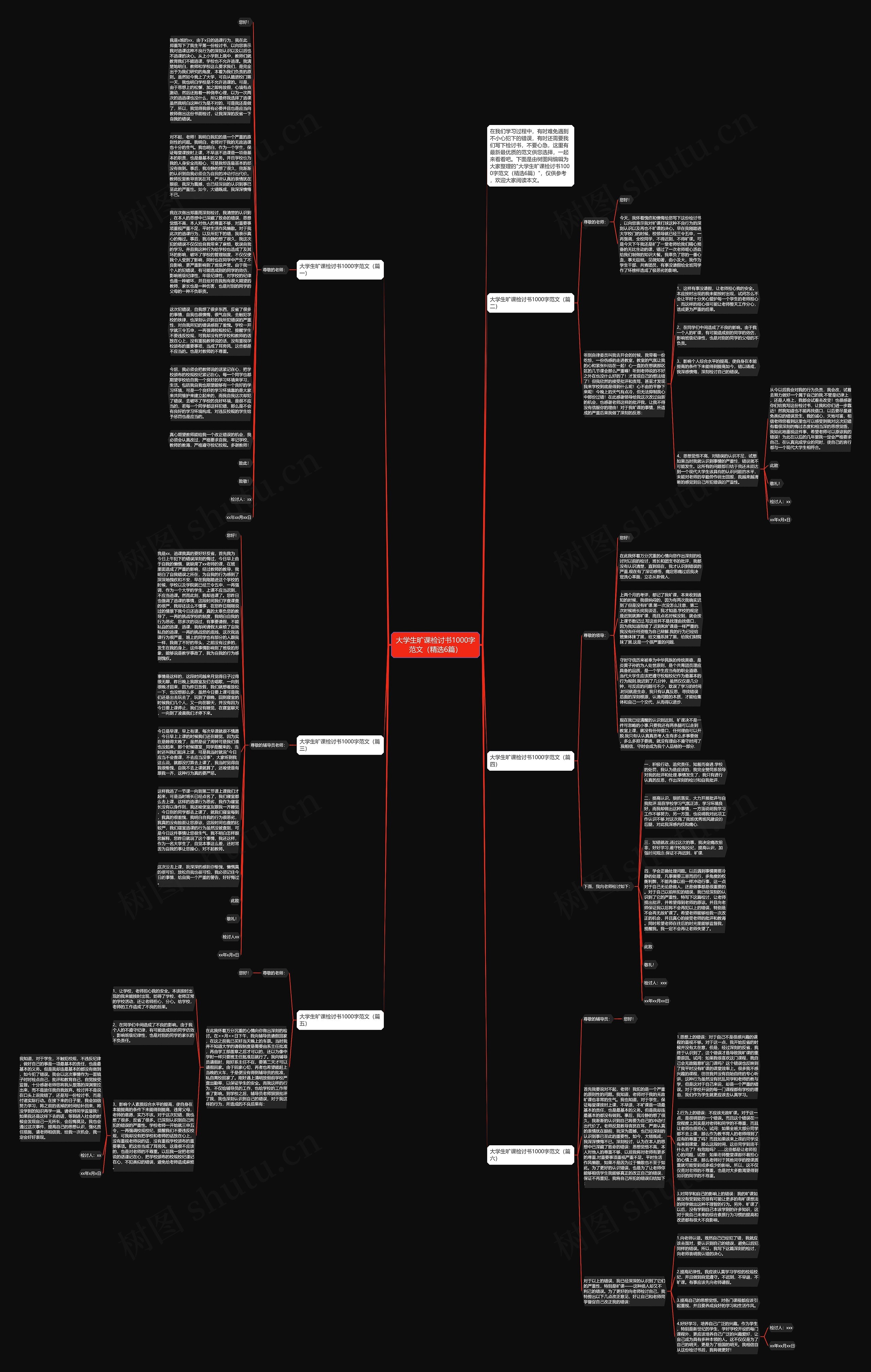 大学生旷课检讨书1000字范文（精选6篇）思维导图