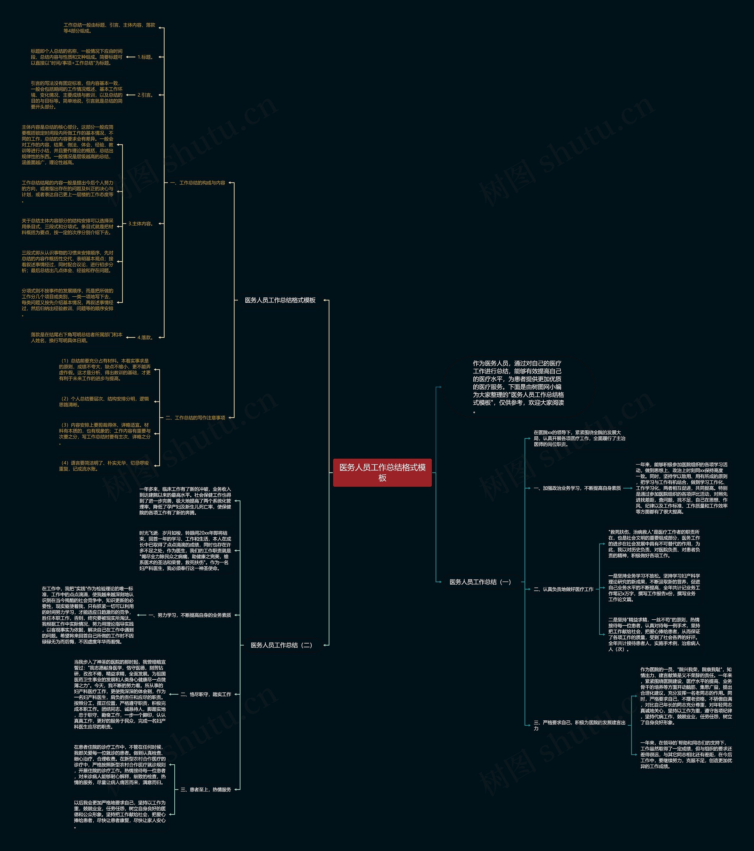 医务人员工作总结格式思维导图