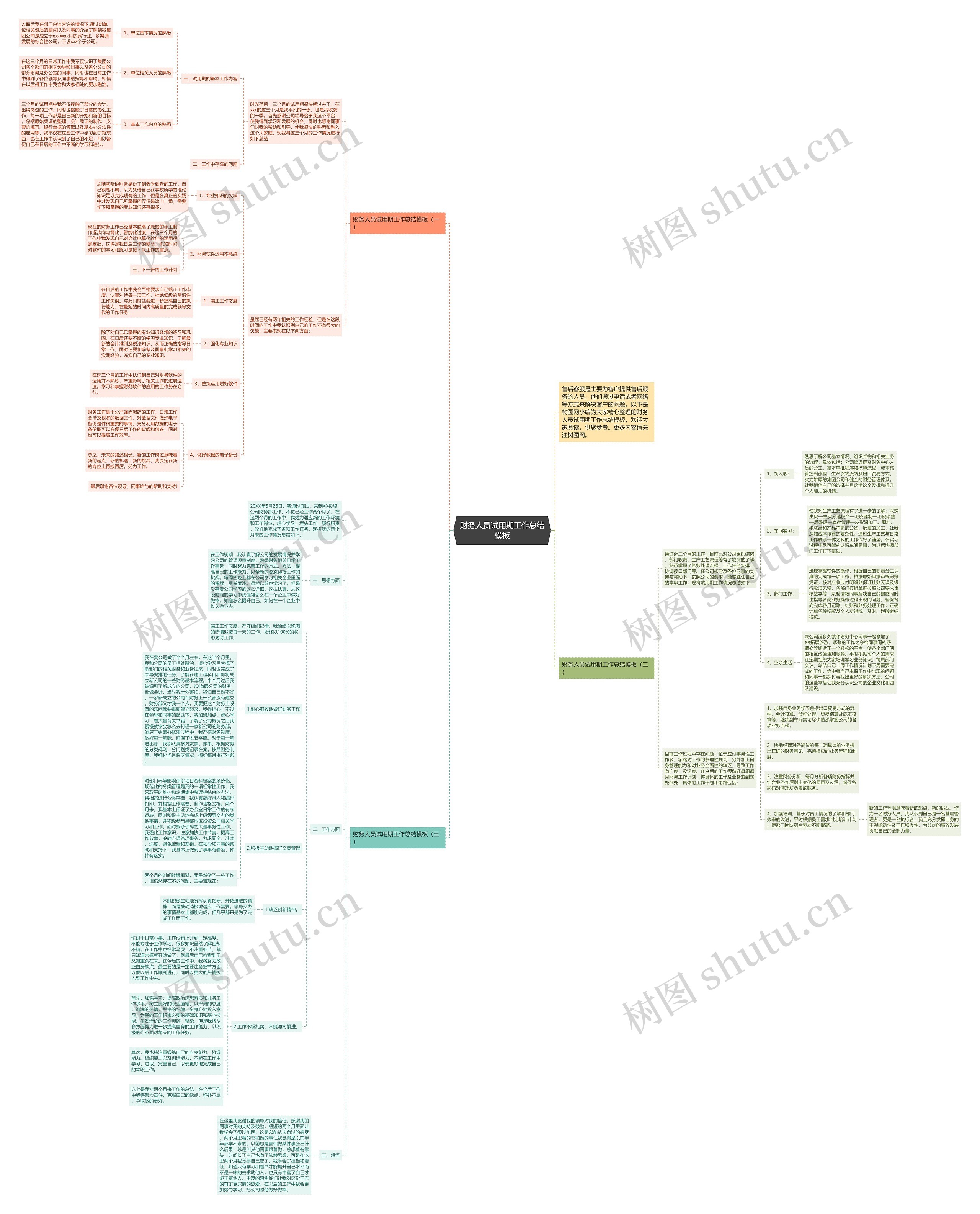 财务人员试用期工作总结思维导图