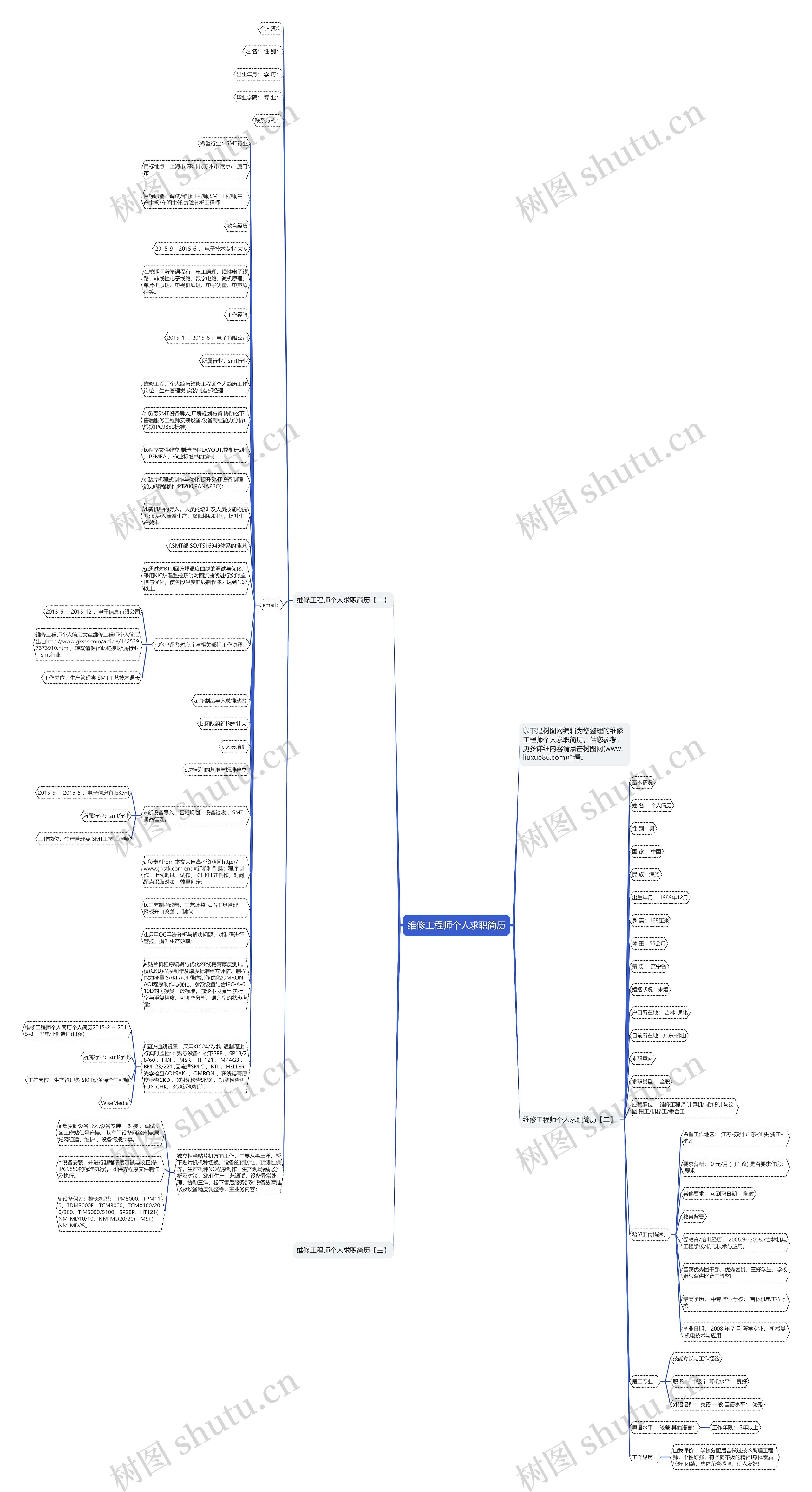 维修工程师个人求职简历思维导图
