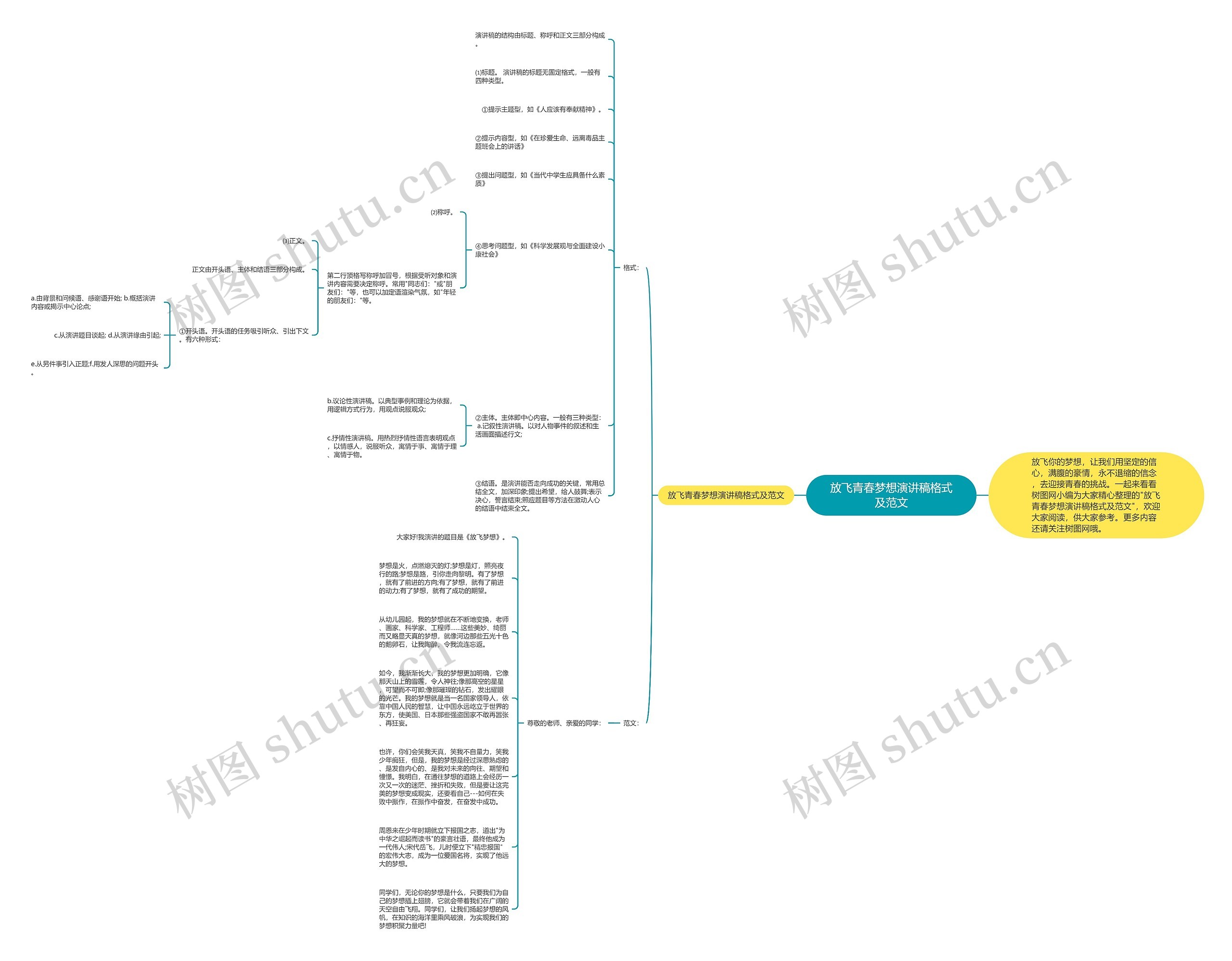 放飞青春梦想演讲稿格式及范文思维导图