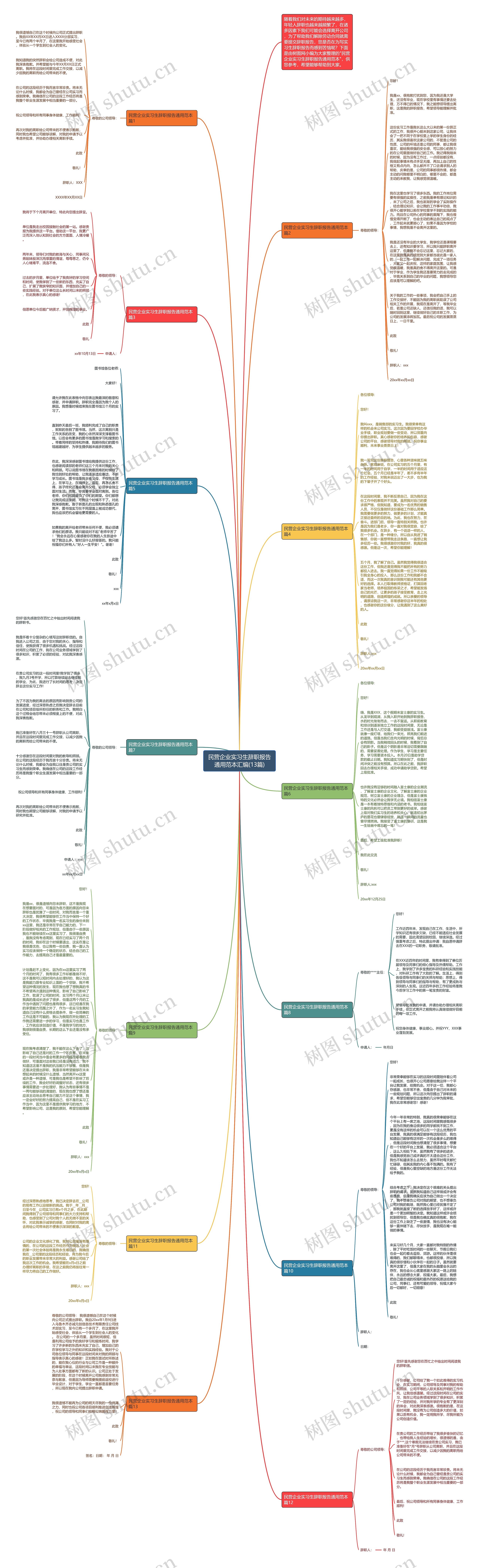 民营企业实习生辞职报告通用范本汇编(13篇)思维导图