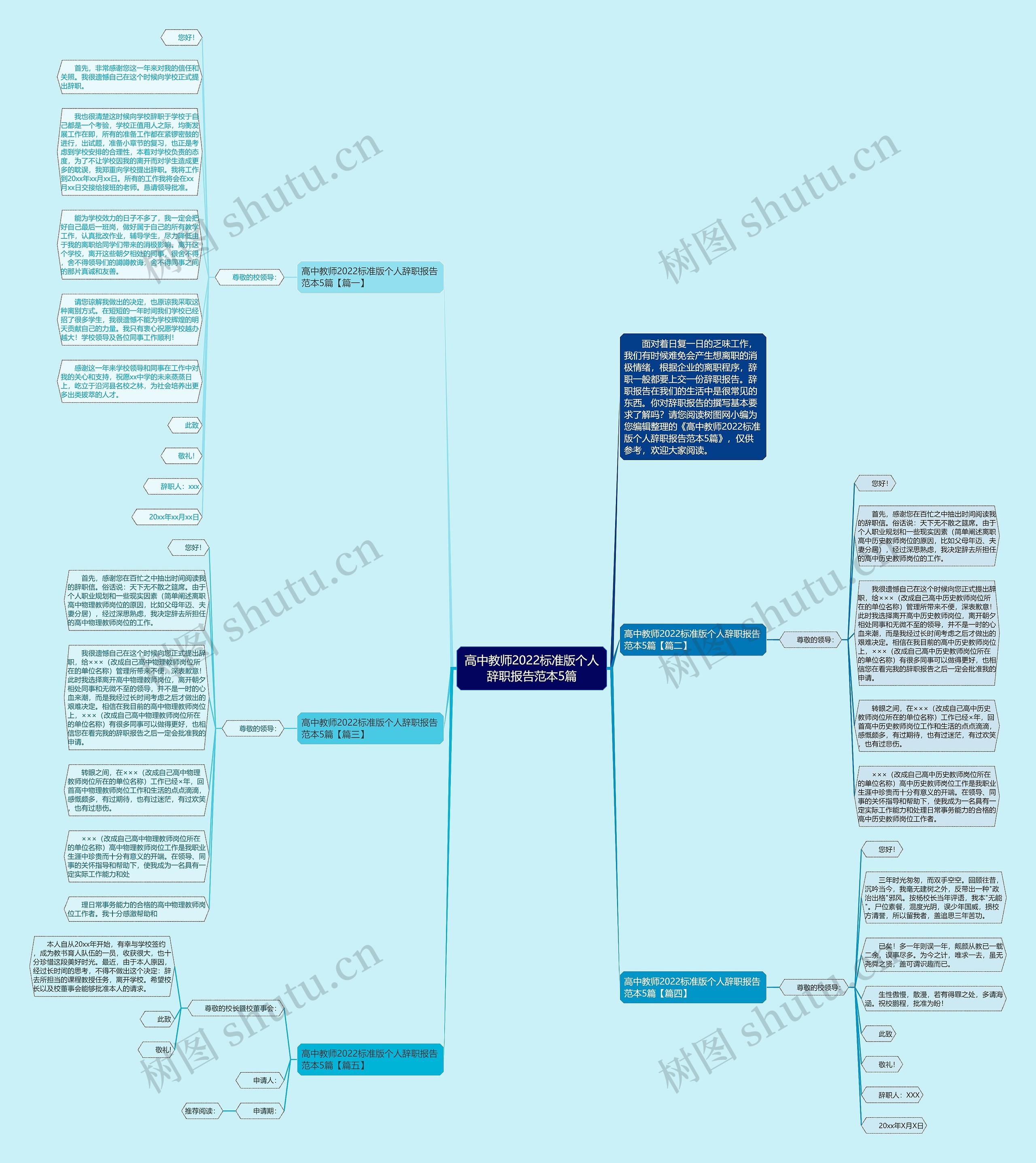 高中教师2022标准版个人辞职报告范本5篇思维导图