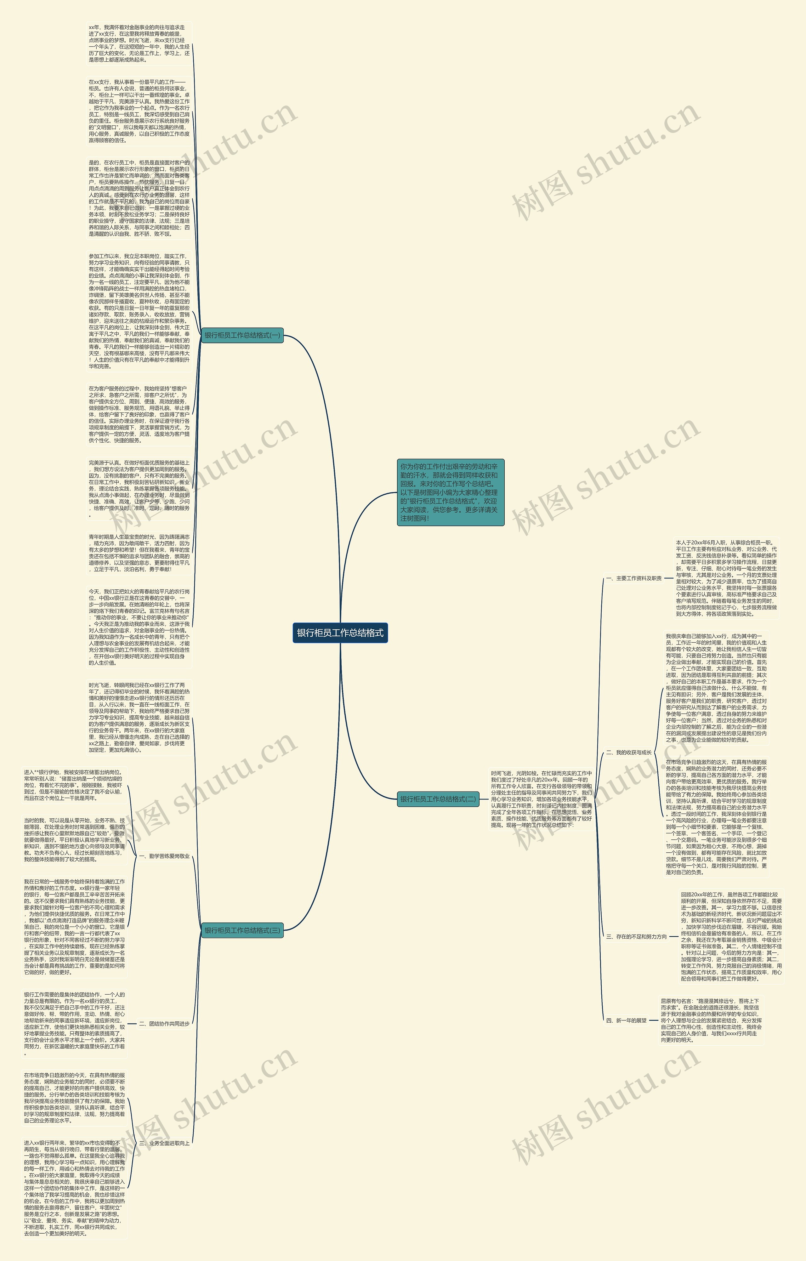 银行柜员工作总结格式思维导图