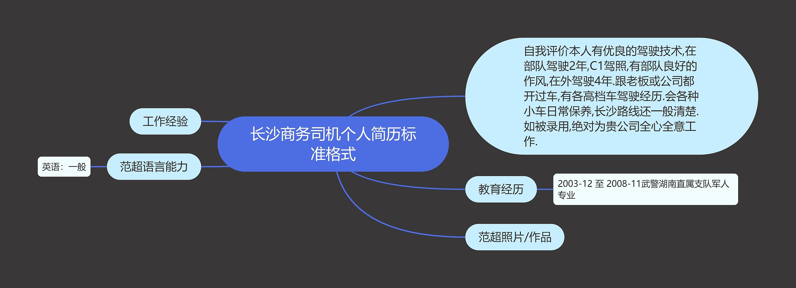 长沙商务司机个人简历标准格式思维导图高清图 长沙商务司机个人简历标准格式思维导图