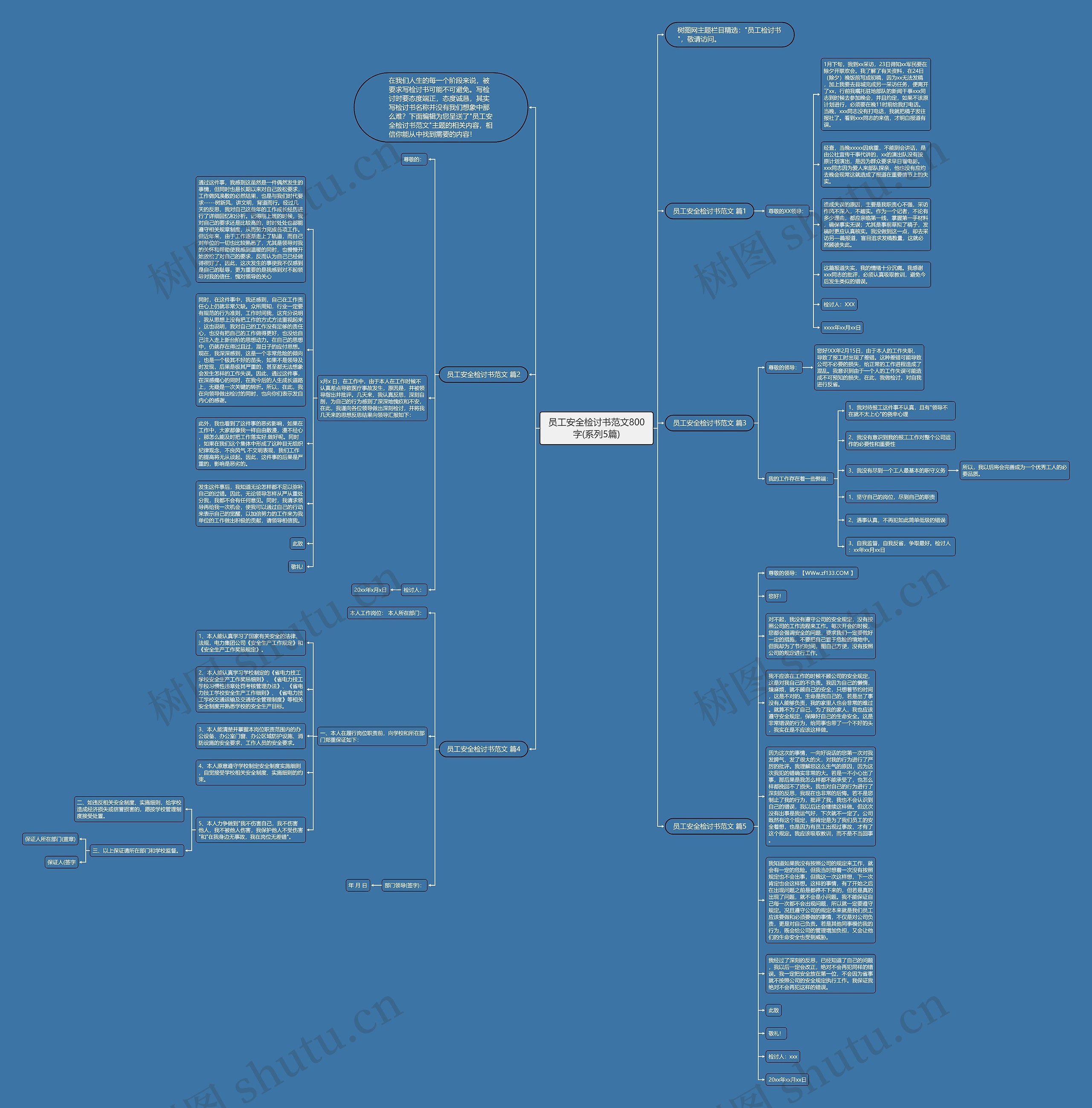 员工安全检讨书范文800字(系列5篇)思维导图
