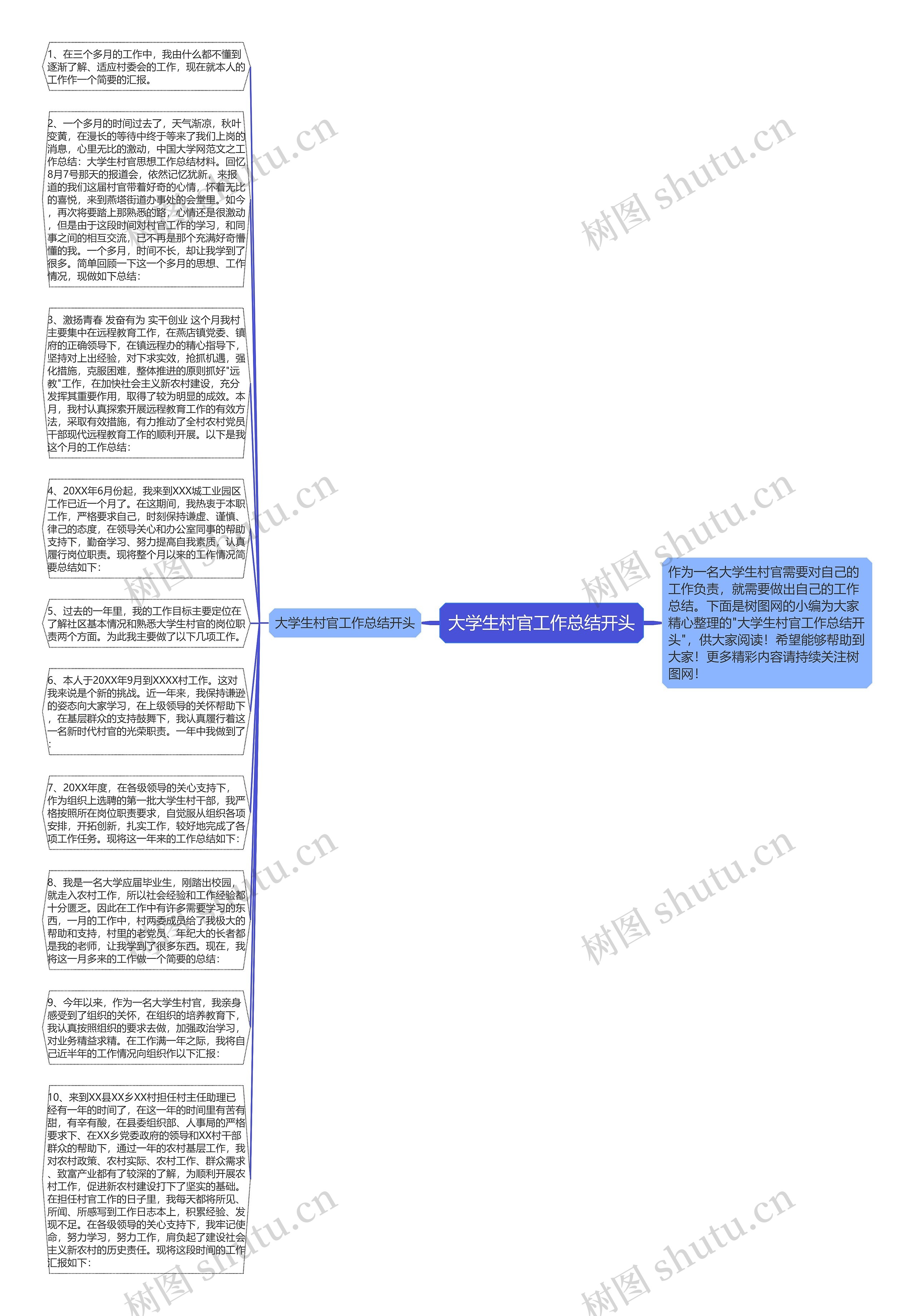 大学生村官工作总结开头思维导图