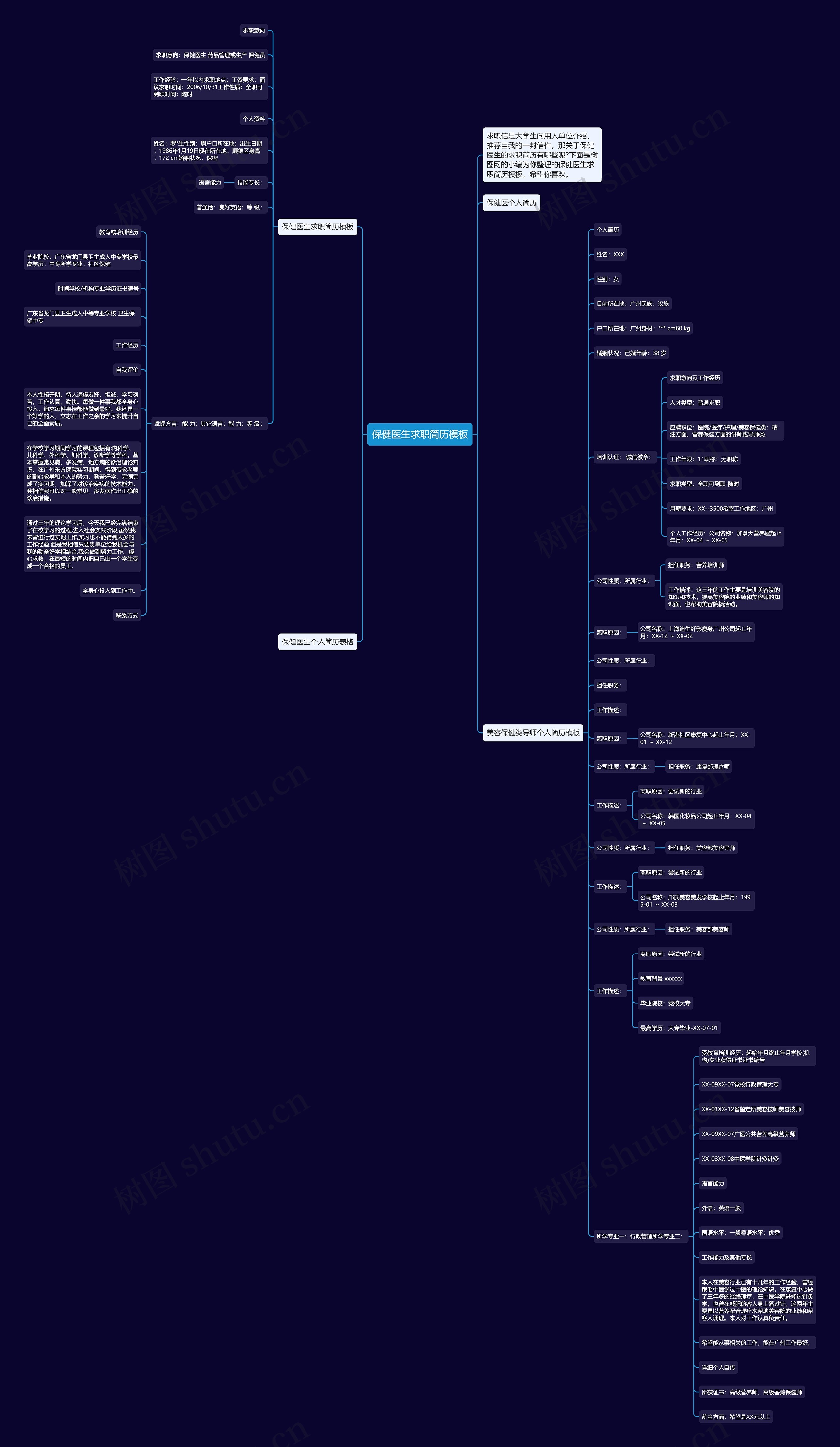 保健医生求职简历思维导图