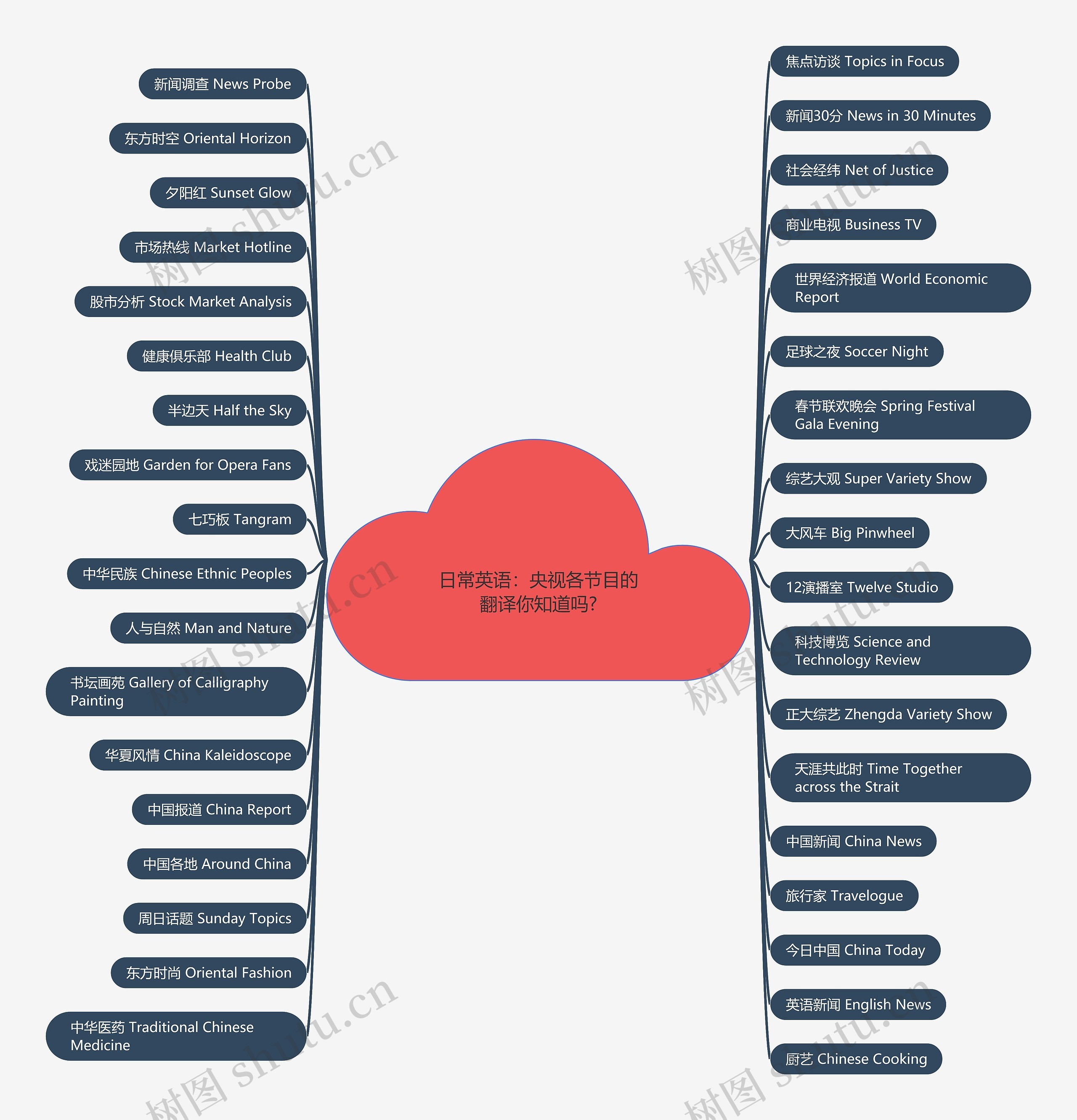 日常英语：央视各节目的翻译你知道吗?思维导图