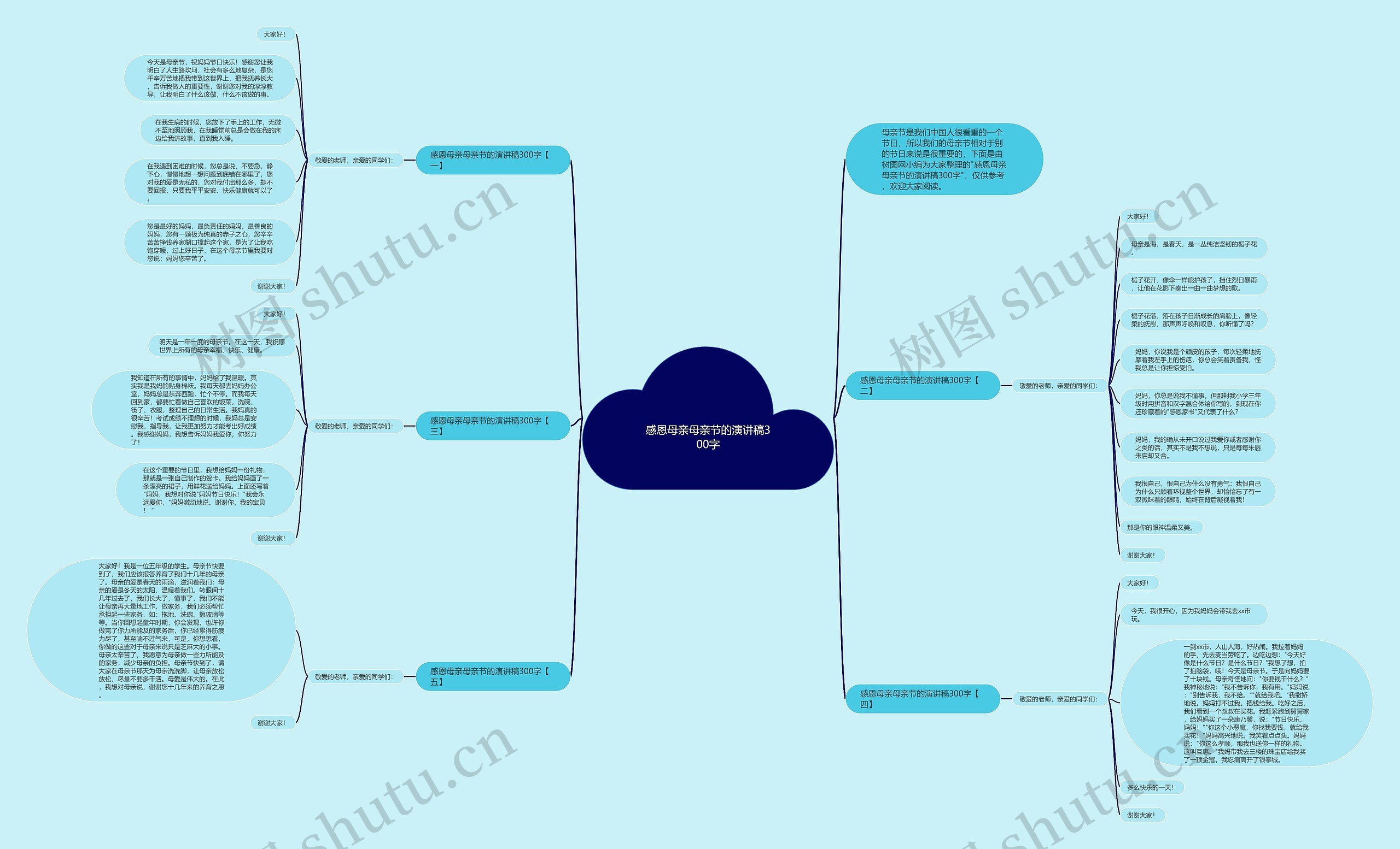 感恩母亲母亲节的演讲稿300字思维导图