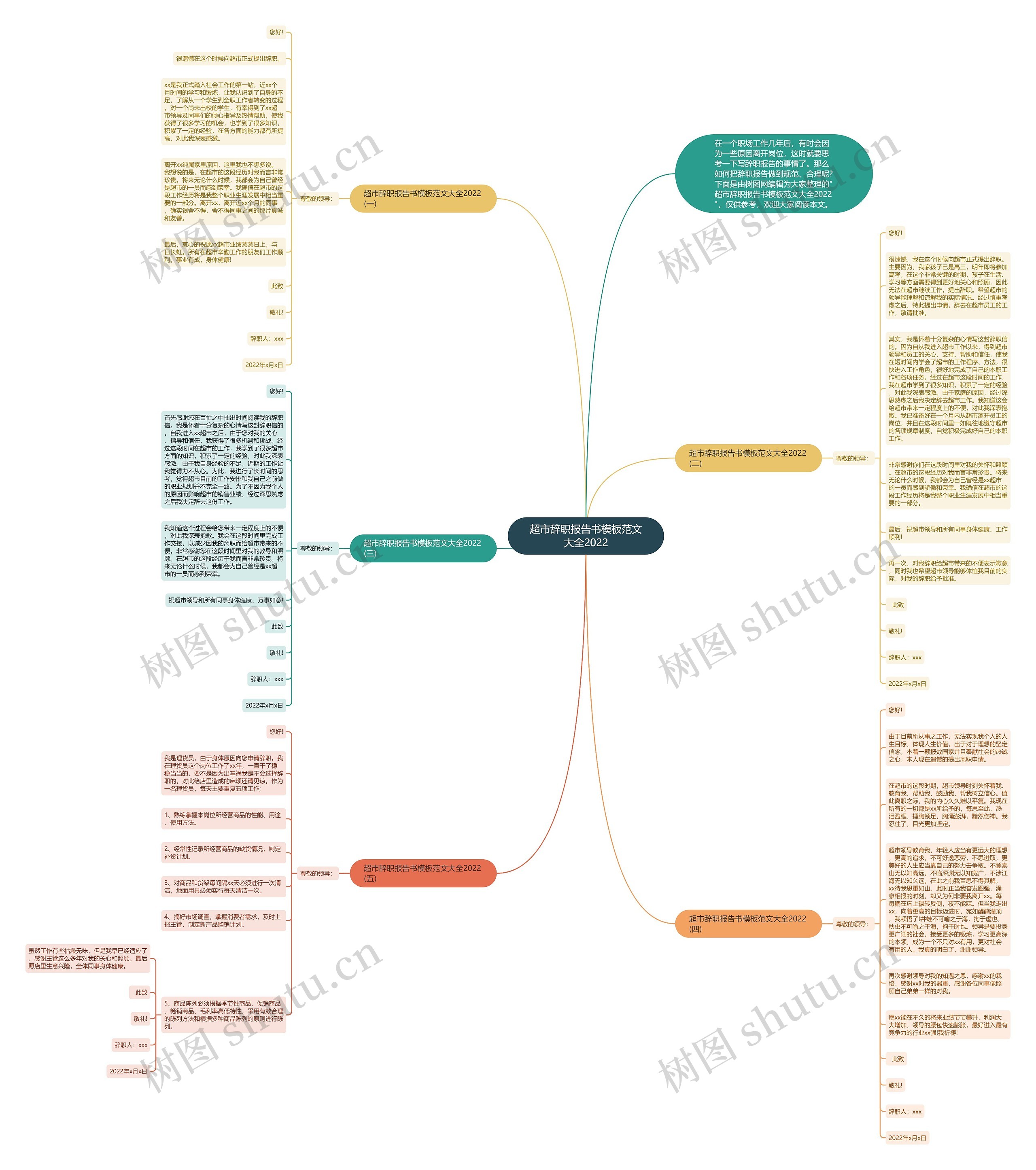 超市辞职报告书范文大全2022思维导图