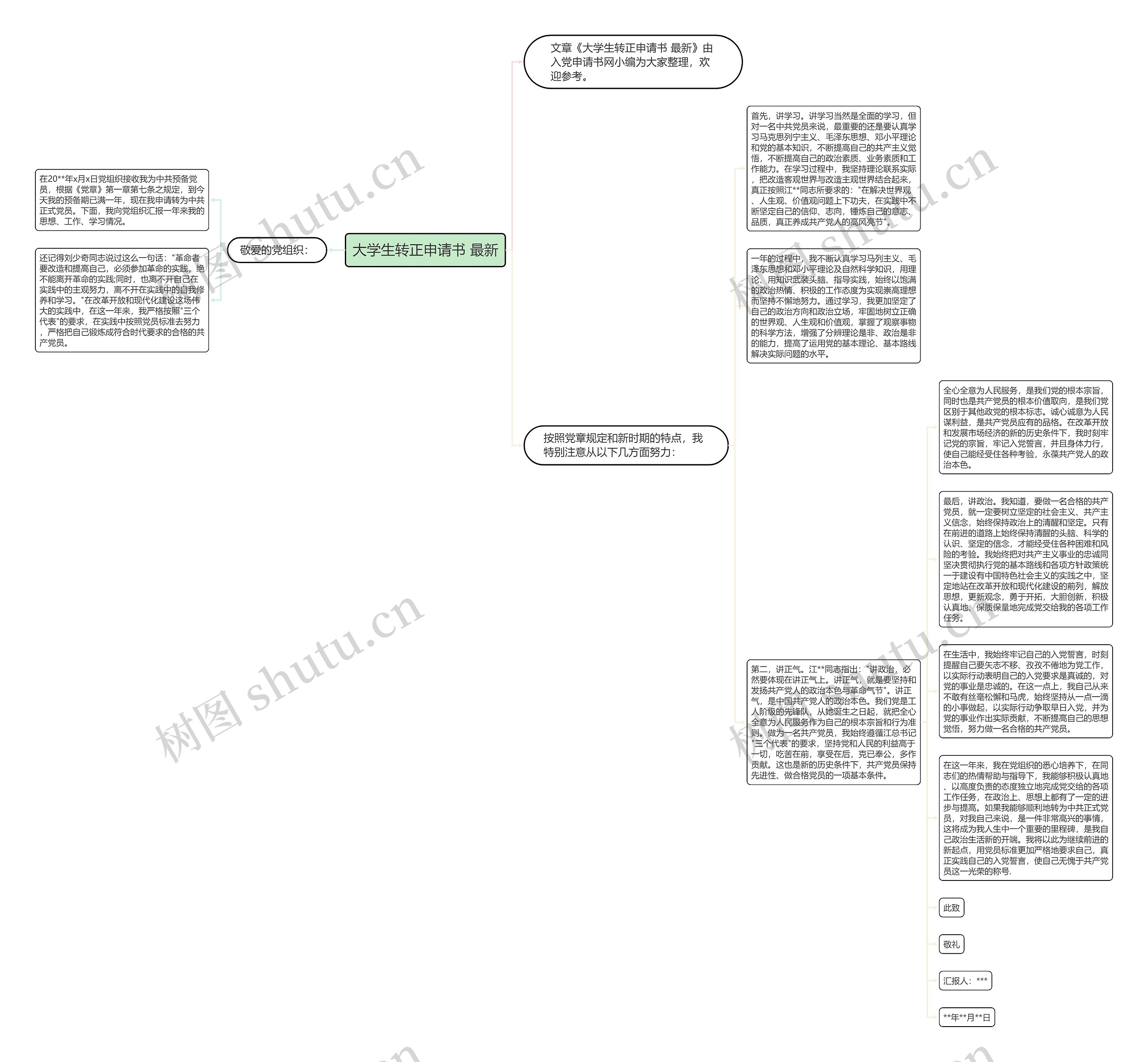 大学生转正申请书 最新思维导图