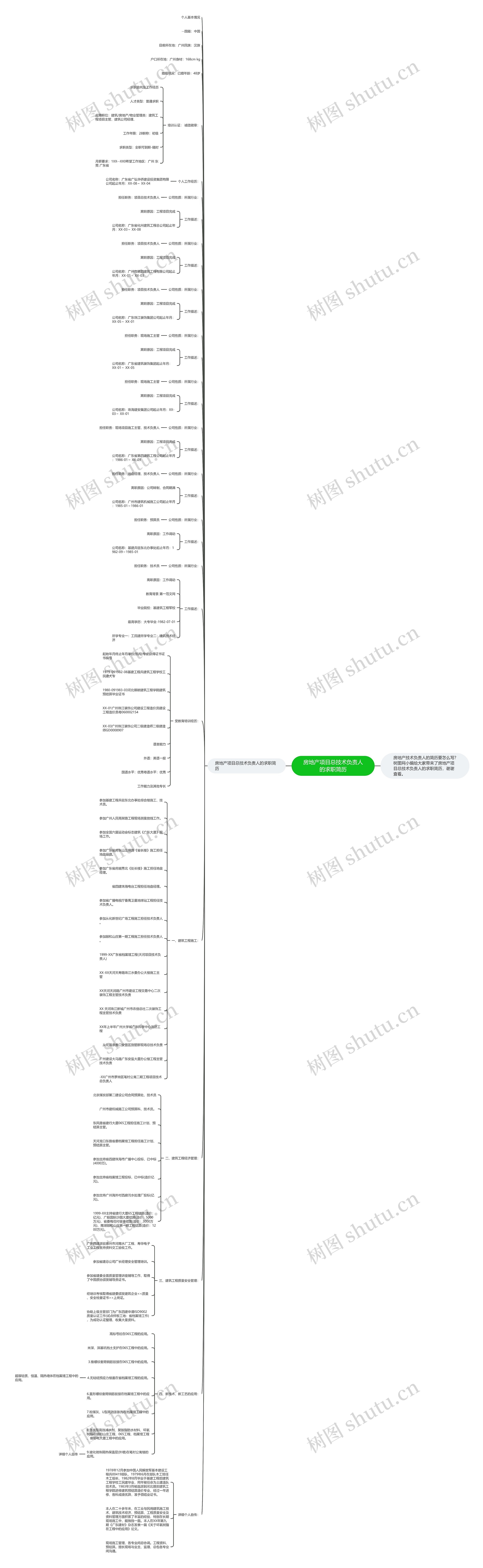 房地产项目总技术负责人的求职简历思维导图