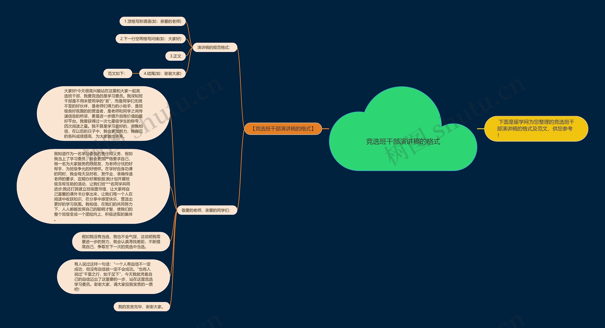 竞选班干部演讲稿的格式思维导图
