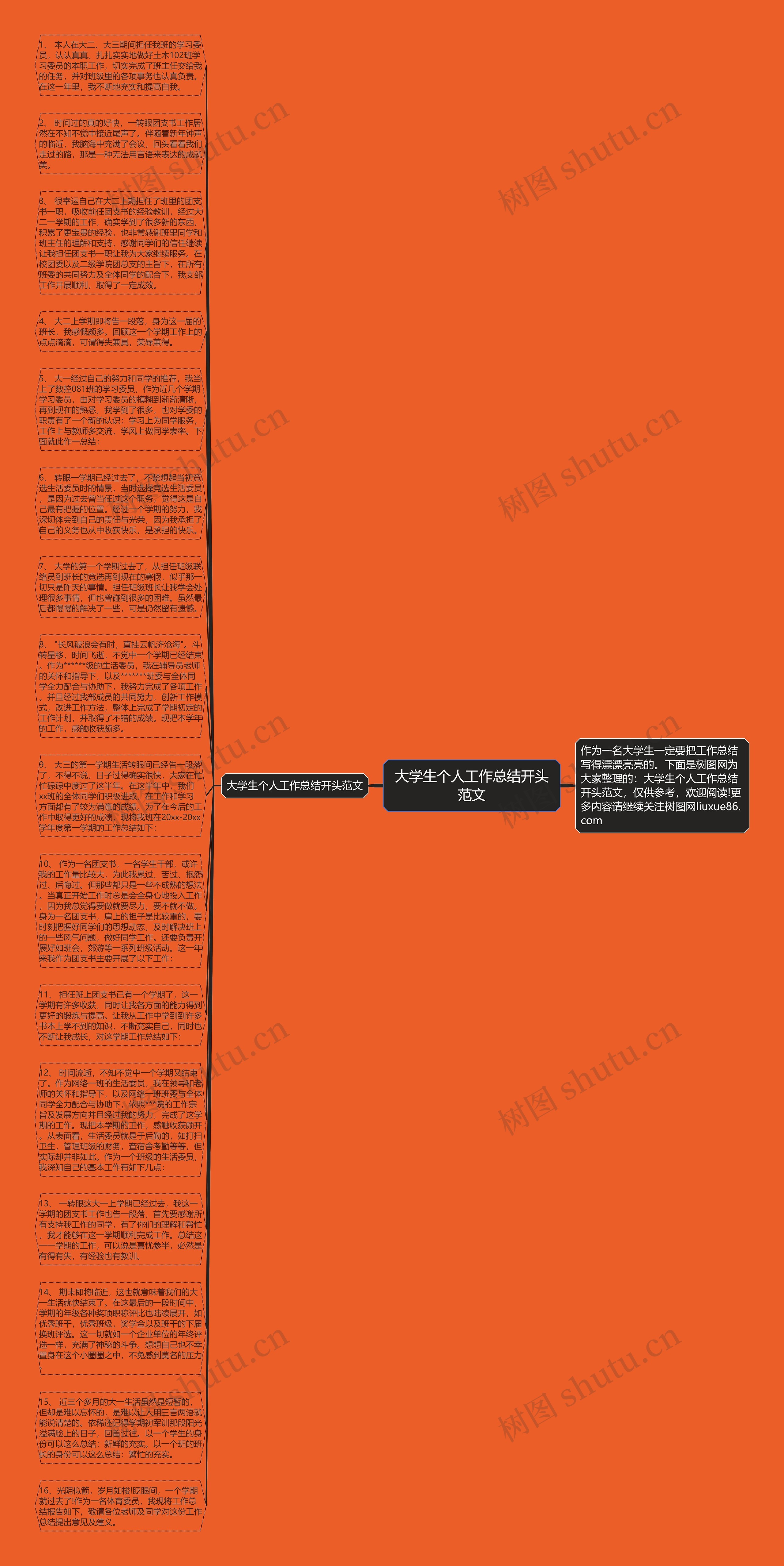 大学生个人工作总结开头范文思维导图