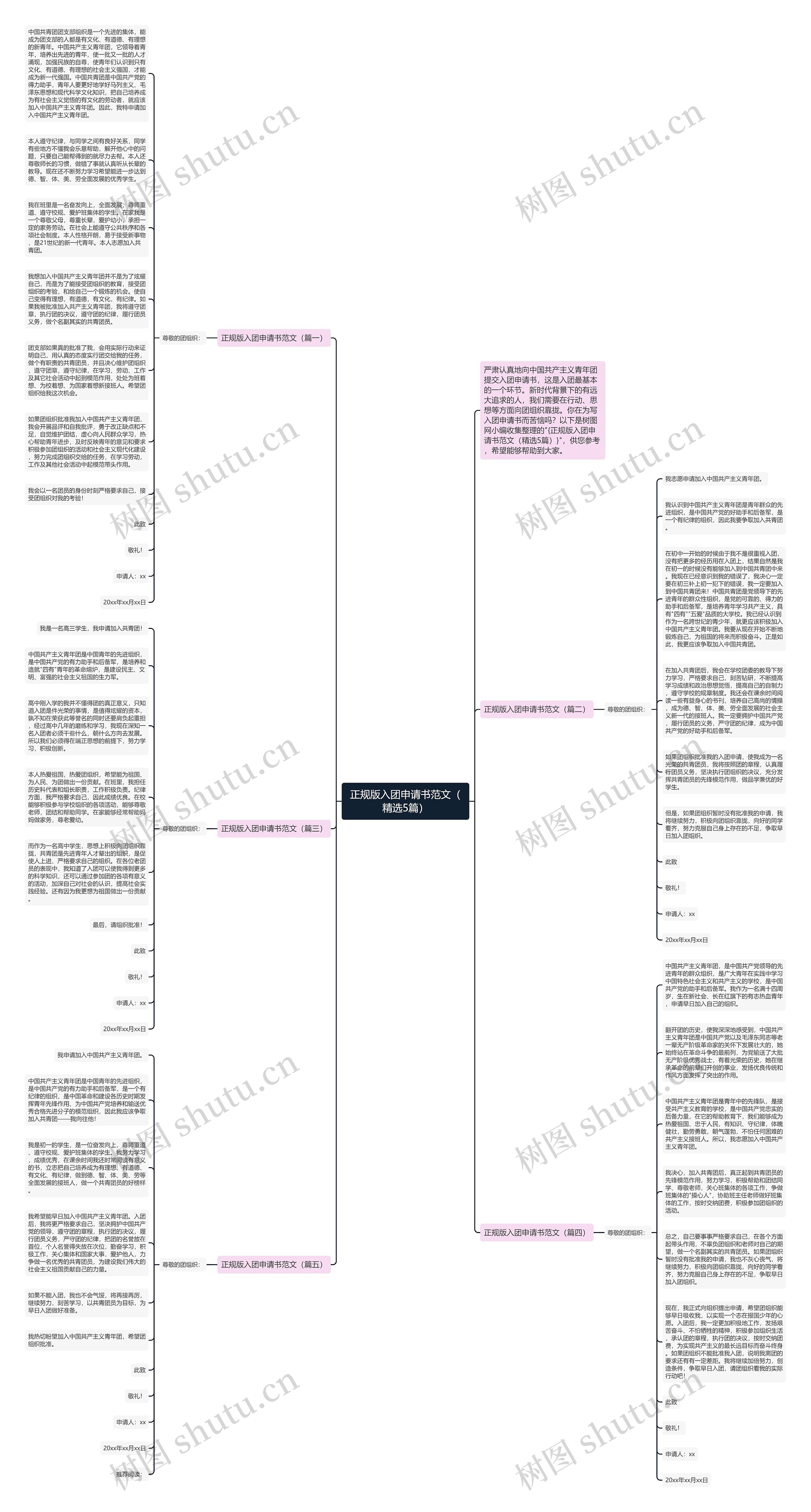 正规版入团申请书范文（精选5篇）思维导图