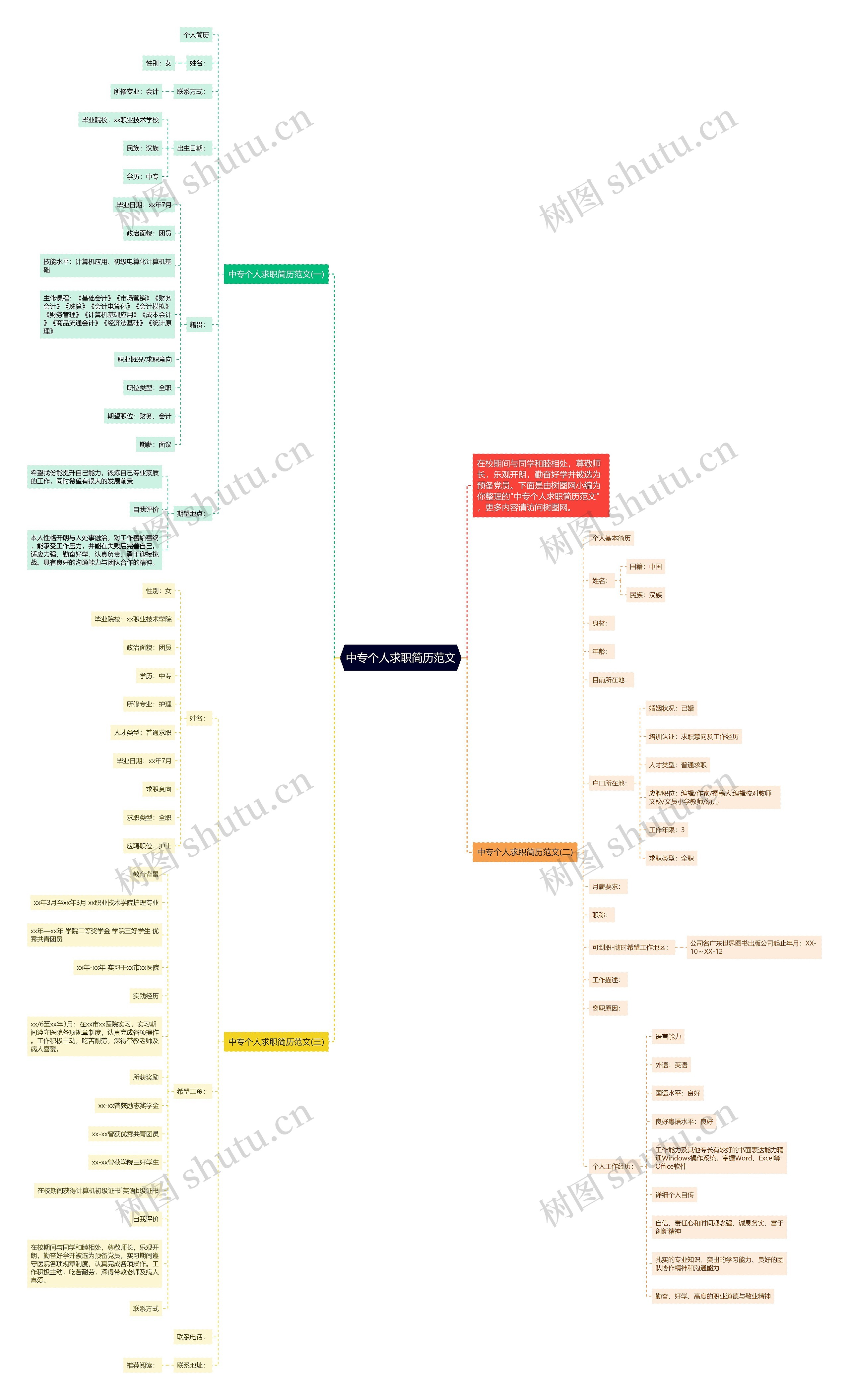 中专个人求职简历范文思维导图
