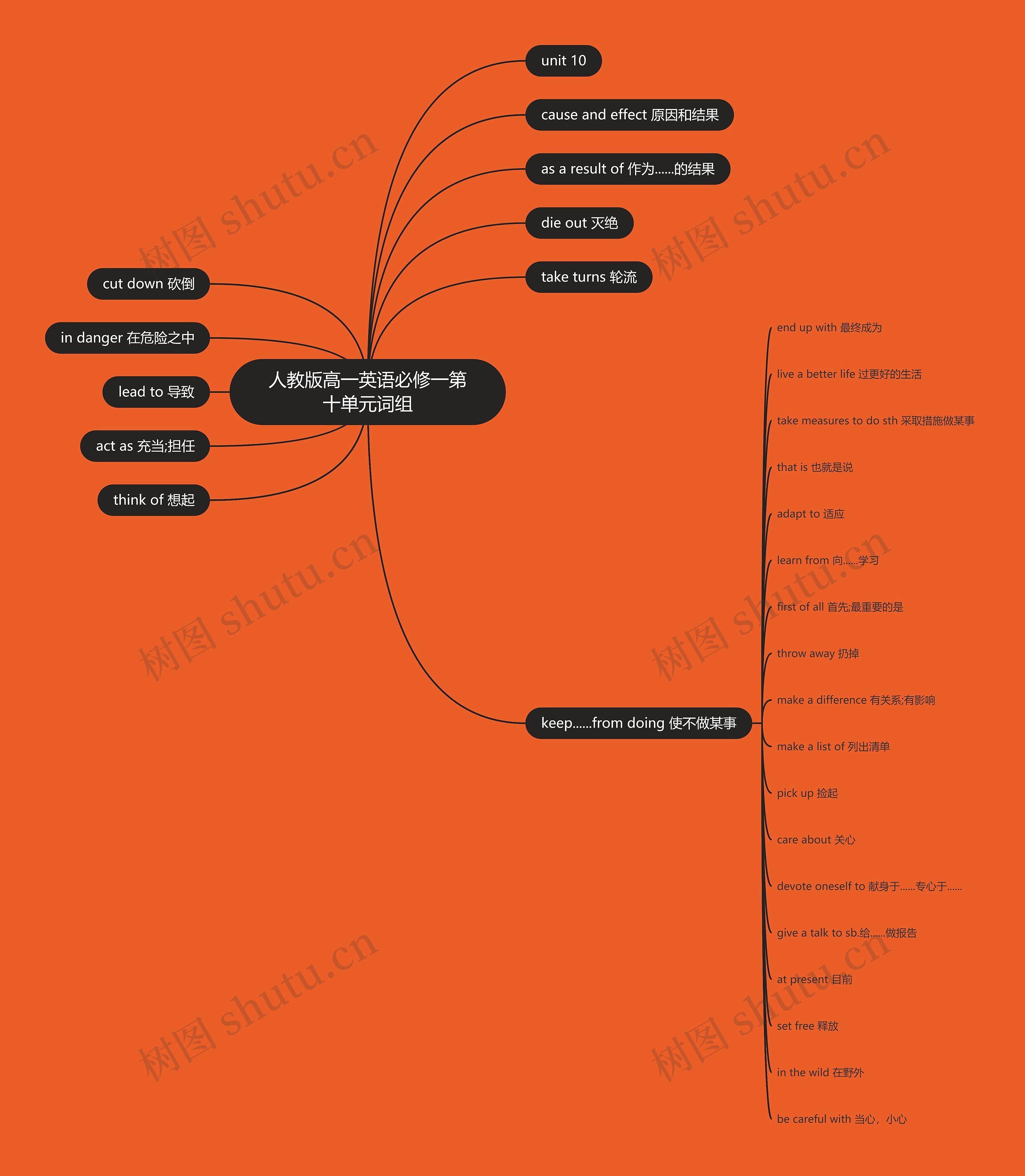 人教版高一英语必修一第十单元词组思维导图