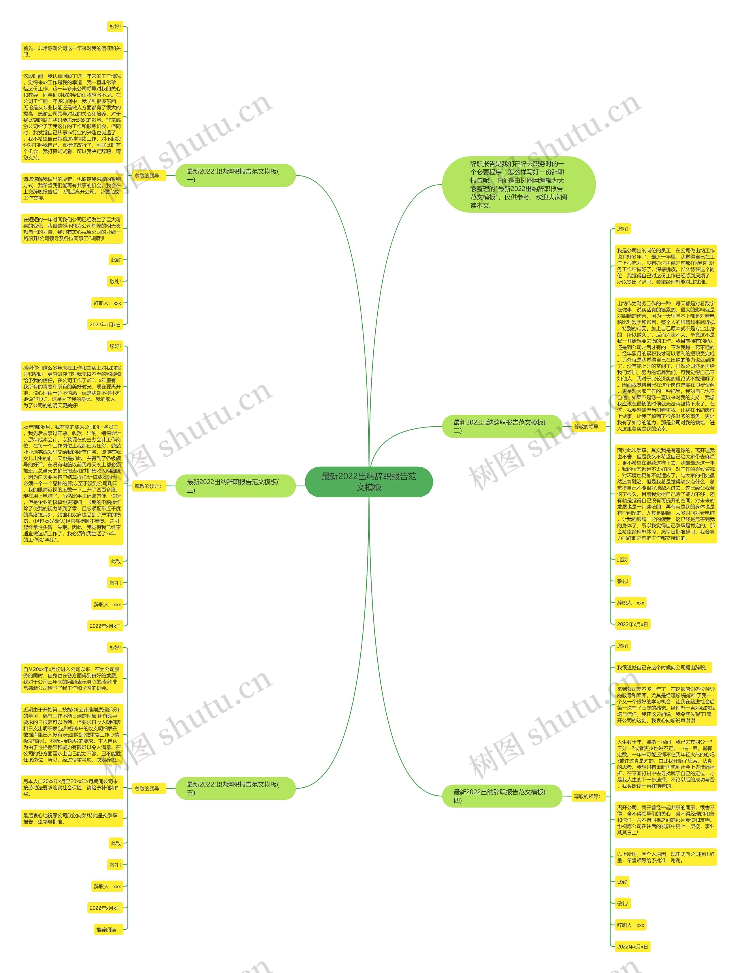 最新2022出纳辞职报告范文思维导图