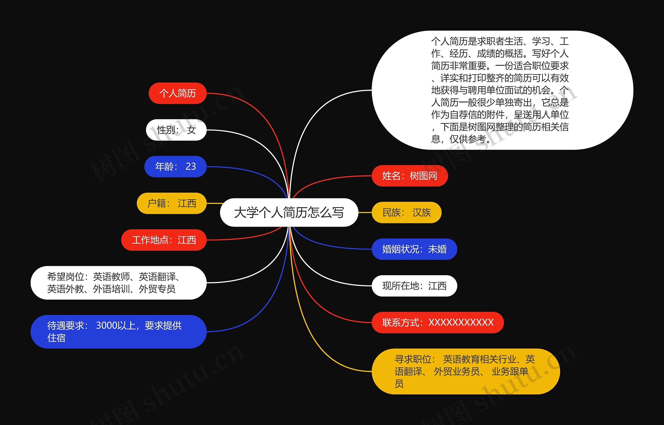 大学个人简历怎么写思维导图