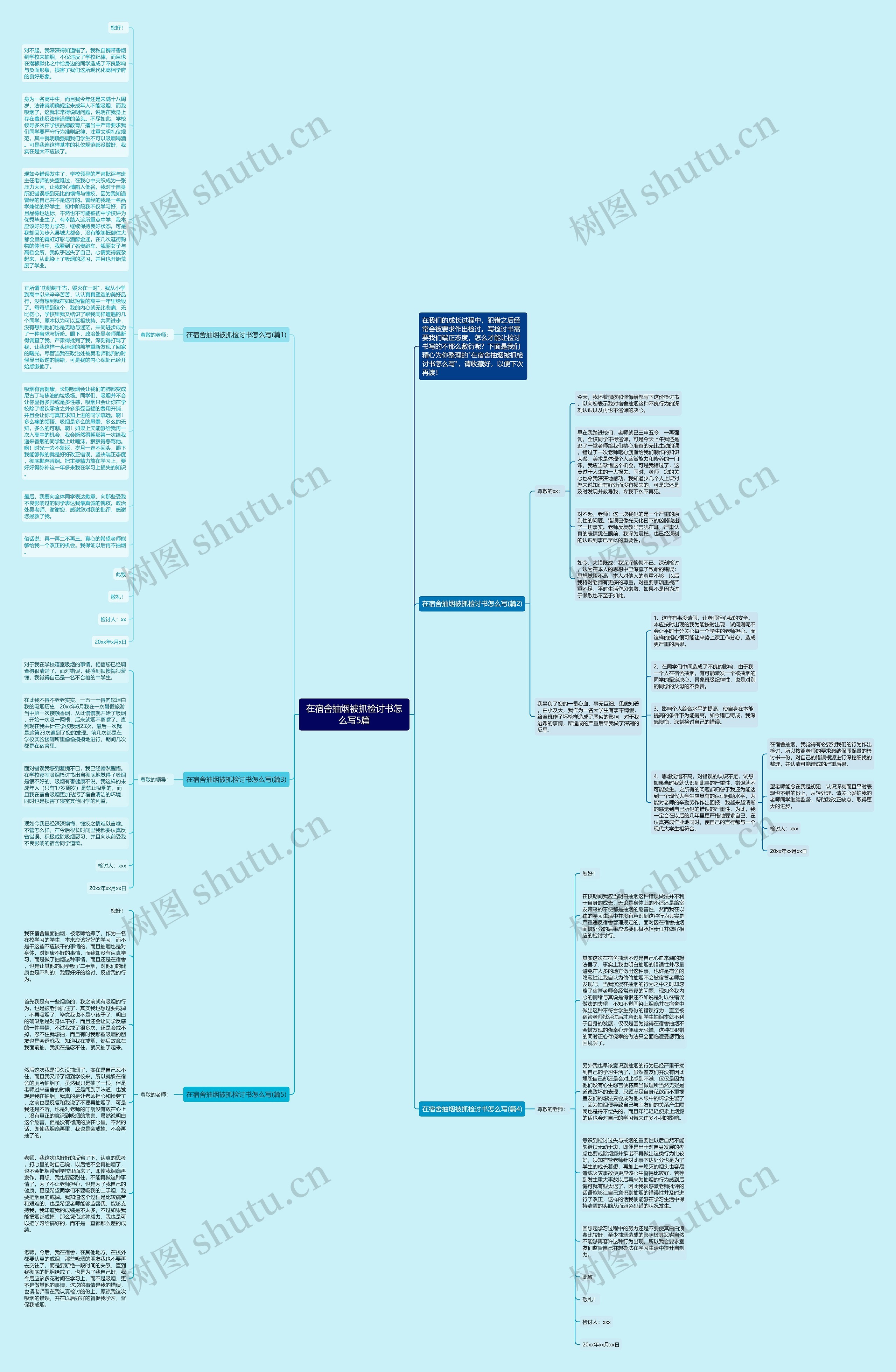 在宿舍抽烟被抓检讨书怎么写5篇思维导图