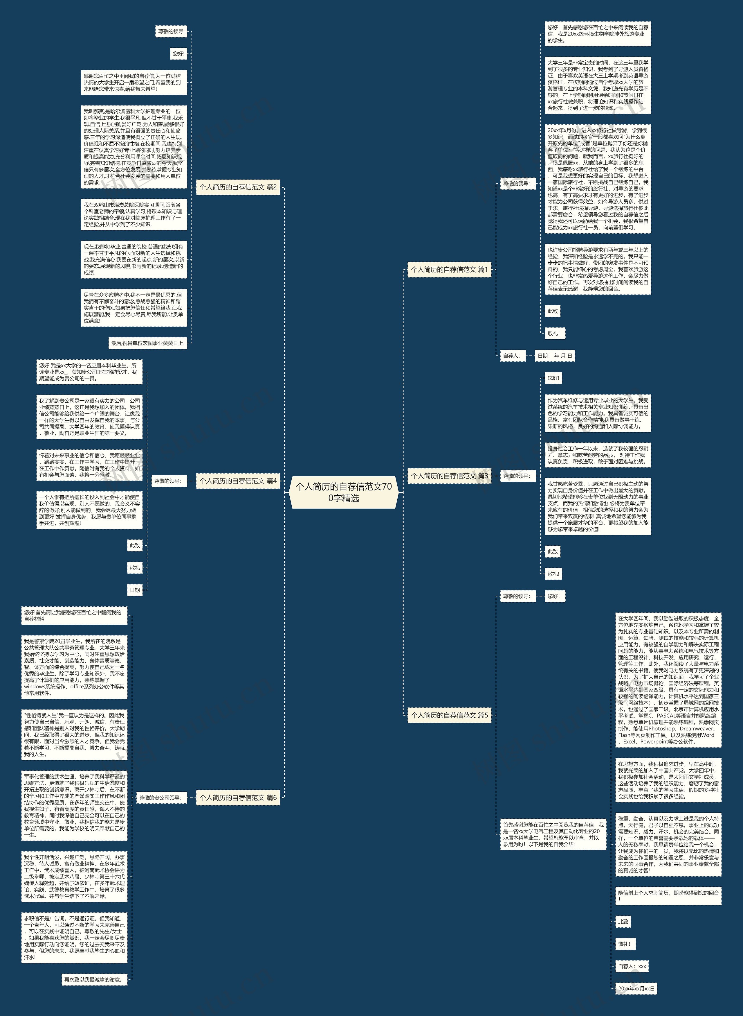 个人简历的自荐信范文700字精选思维导图