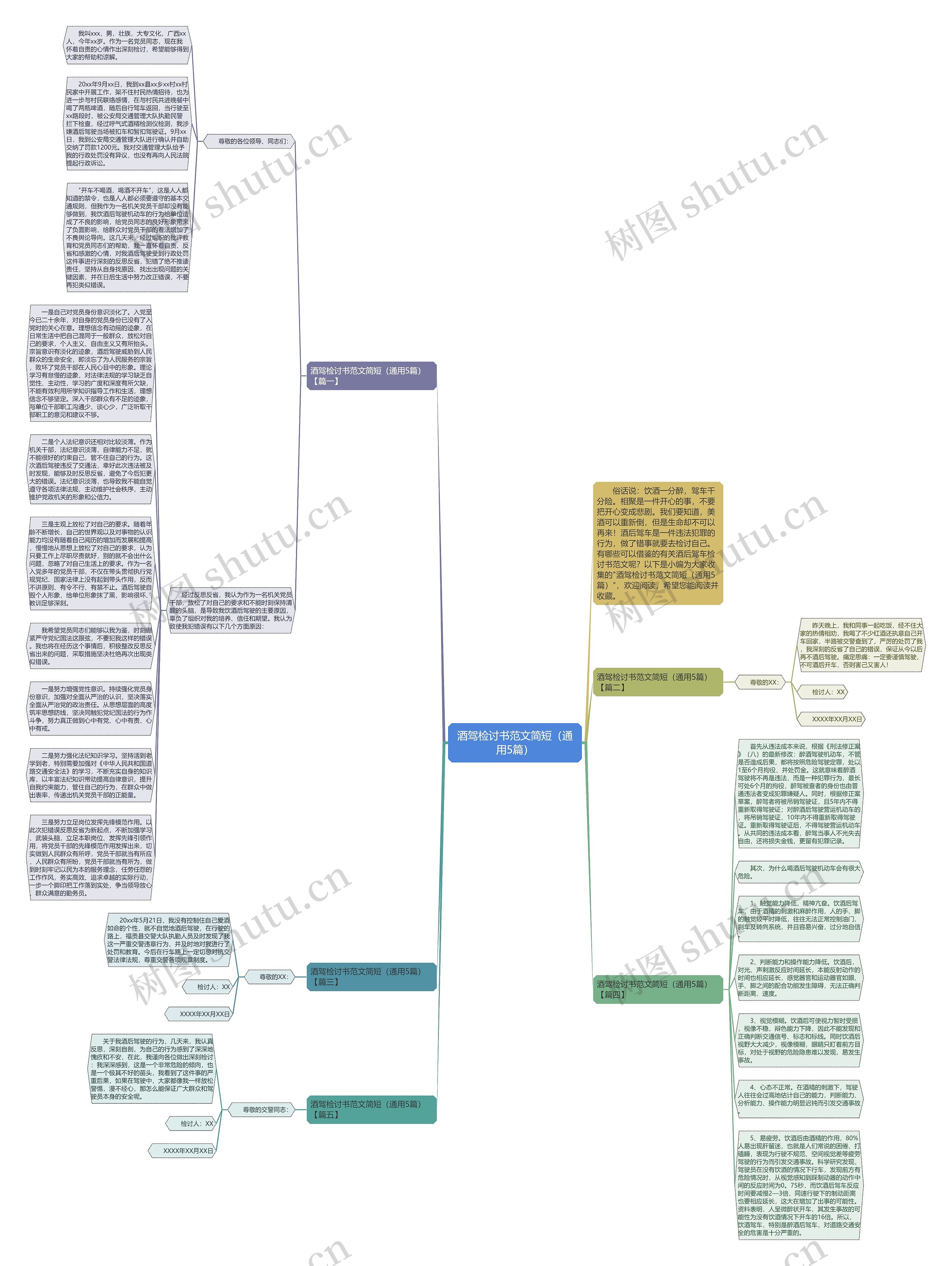 酒驾检讨书范文简短（通用5篇）思维导图