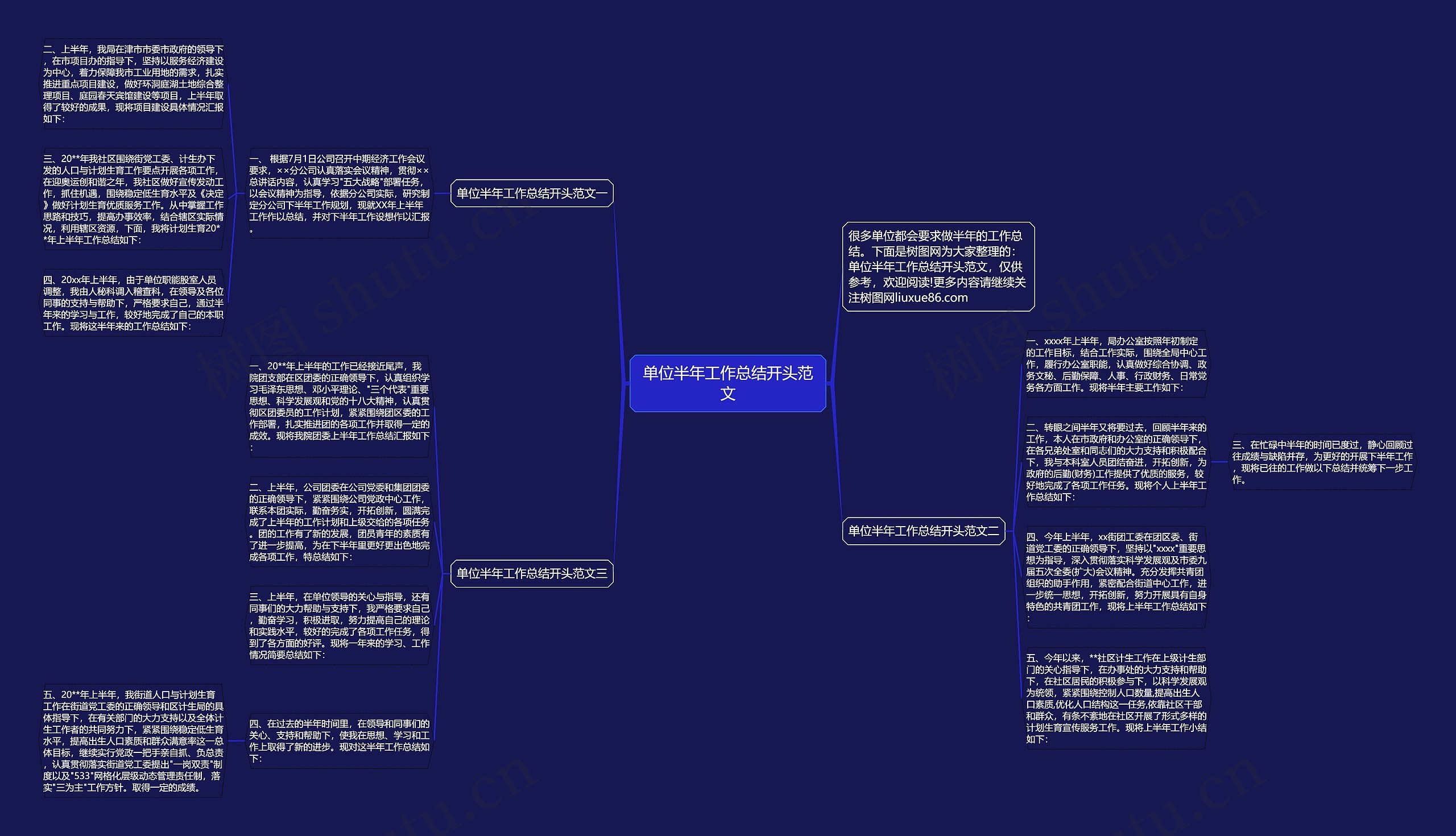 单位半年工作总结开头范文思维导图