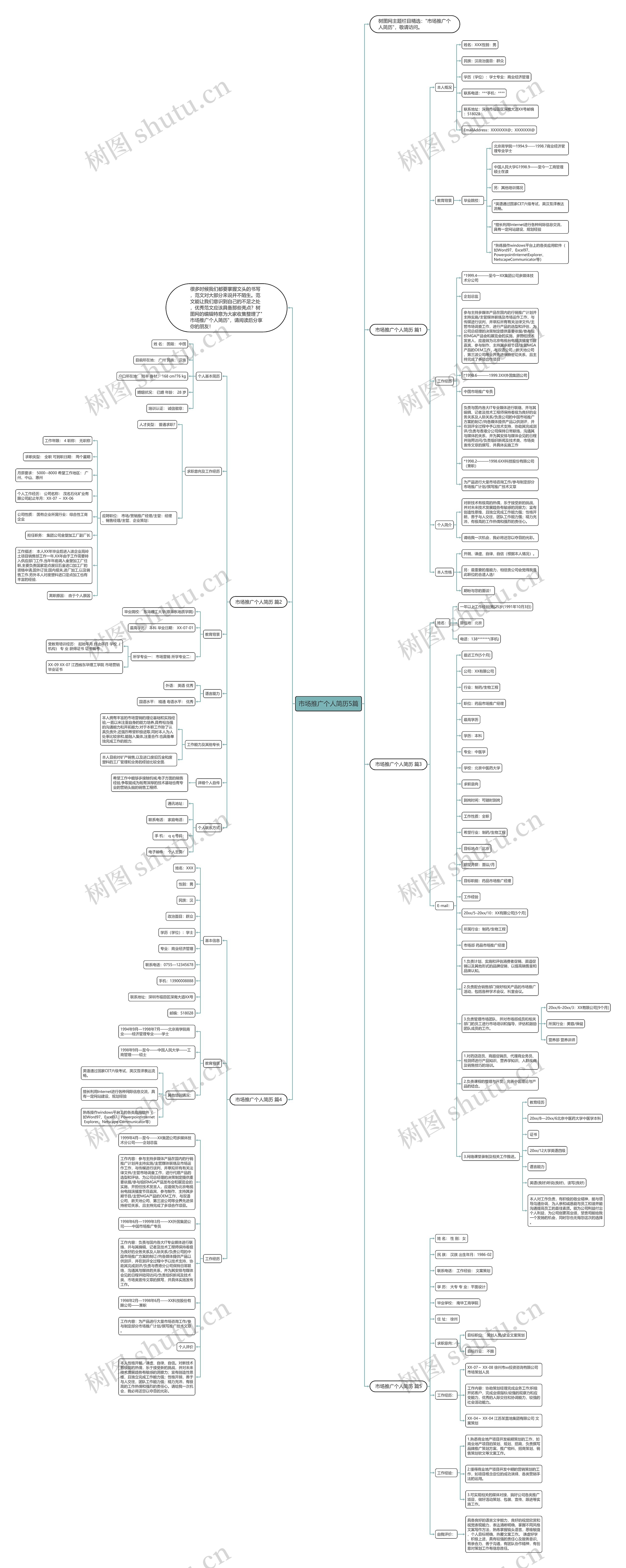 市场推广个人简历5篇思维导图